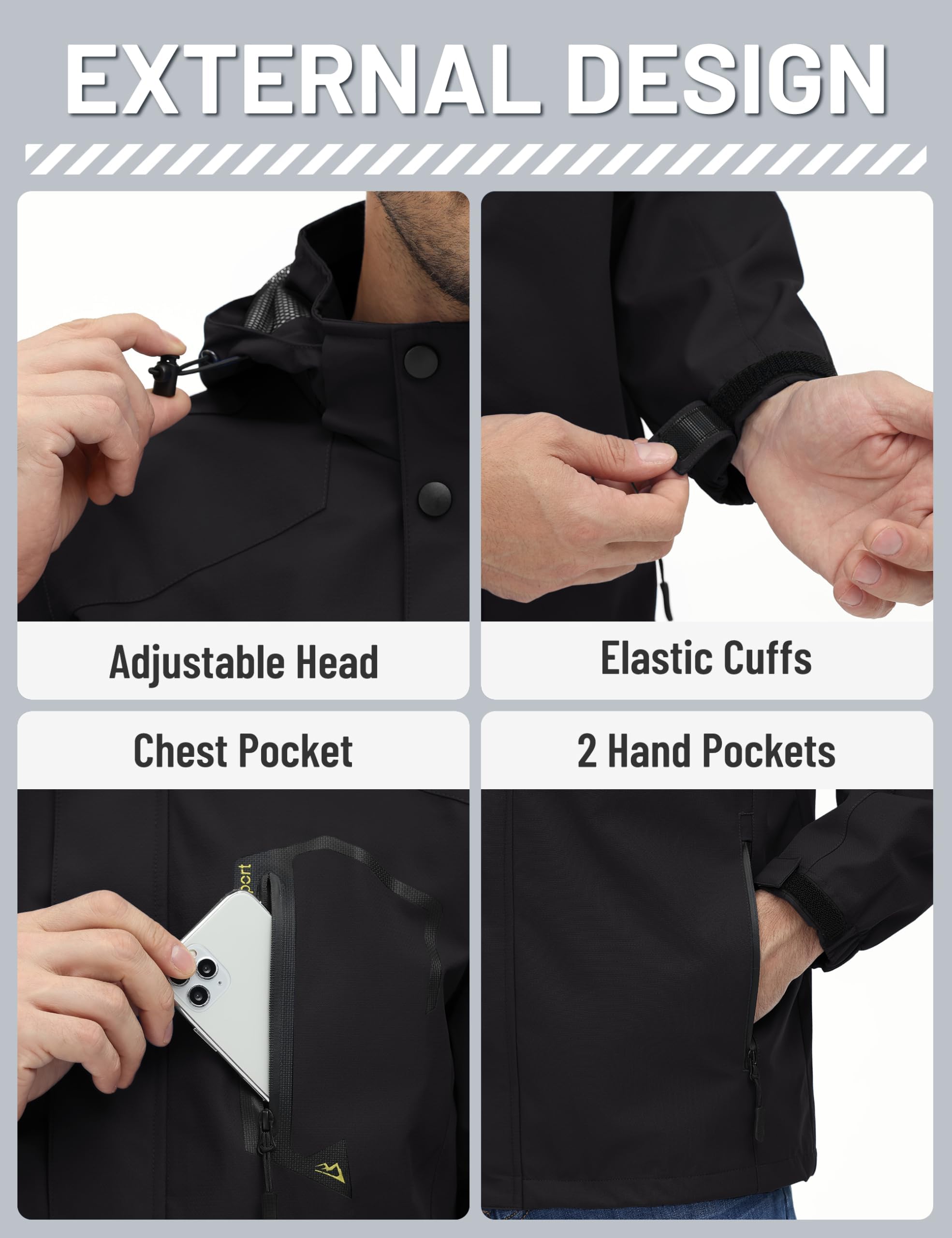 TACVASEN Chaqueta Impermeable con Capucha para Hombre Abrigo para Caminar a Prueba de Viento Ligero Senderismo Ciclismo al Aire Libre