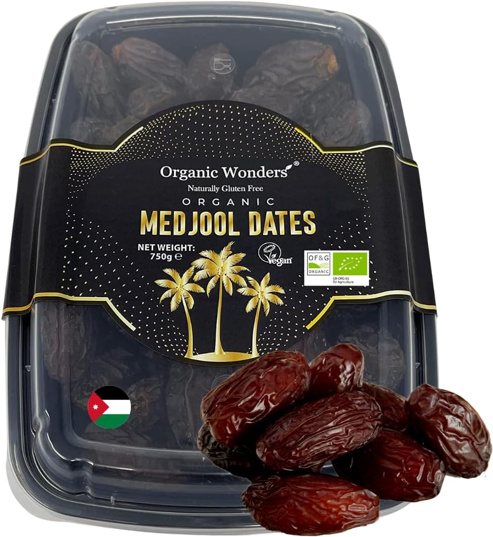 Organic Jordanian Medjool Dates | Authentic Fair Trade | Fresh, Juicy & Delicious | Superfood | Gluten-Free by Organic Wondersยฎ (750g)