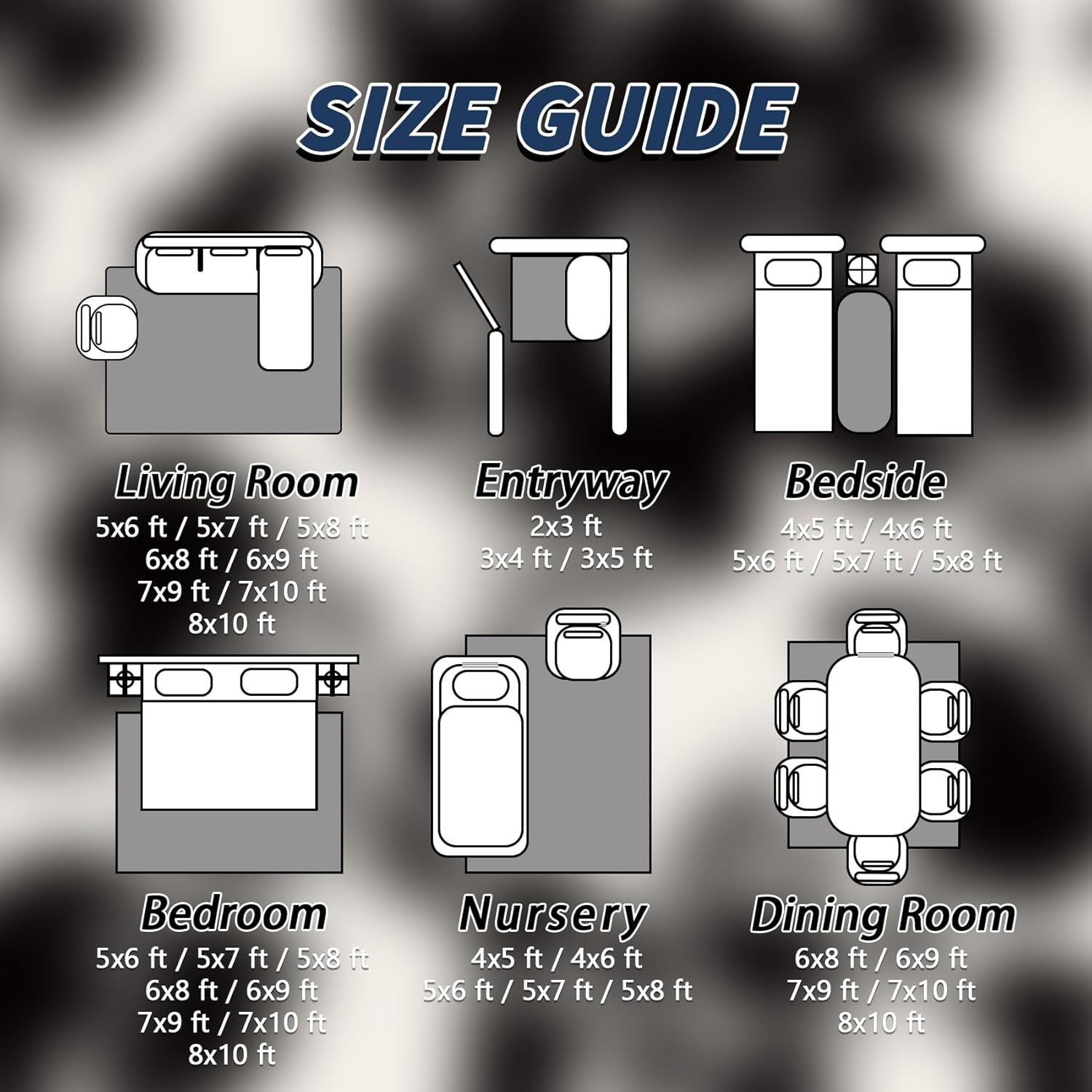 Cow Print Rug Small - 3x4 Rug, Cow Print Door Mat Indoor Entrance, Cowhide Entryway Throw Rugs, Black and White Carpet, Western Home Decor & Gifts