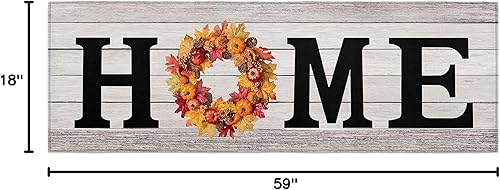 Miniatura 254 de Alfombras y tapetes de cocina Hello Fall, 2 unidades, color azul, naranja, calabaza, hoja de arce, pájaros, alfombras antideslizantes con pasillo