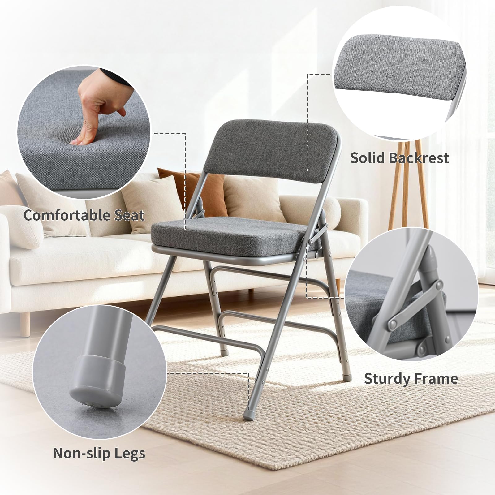 Chaise Pliante intérieure rembourrée, Gris, 1 Pièce