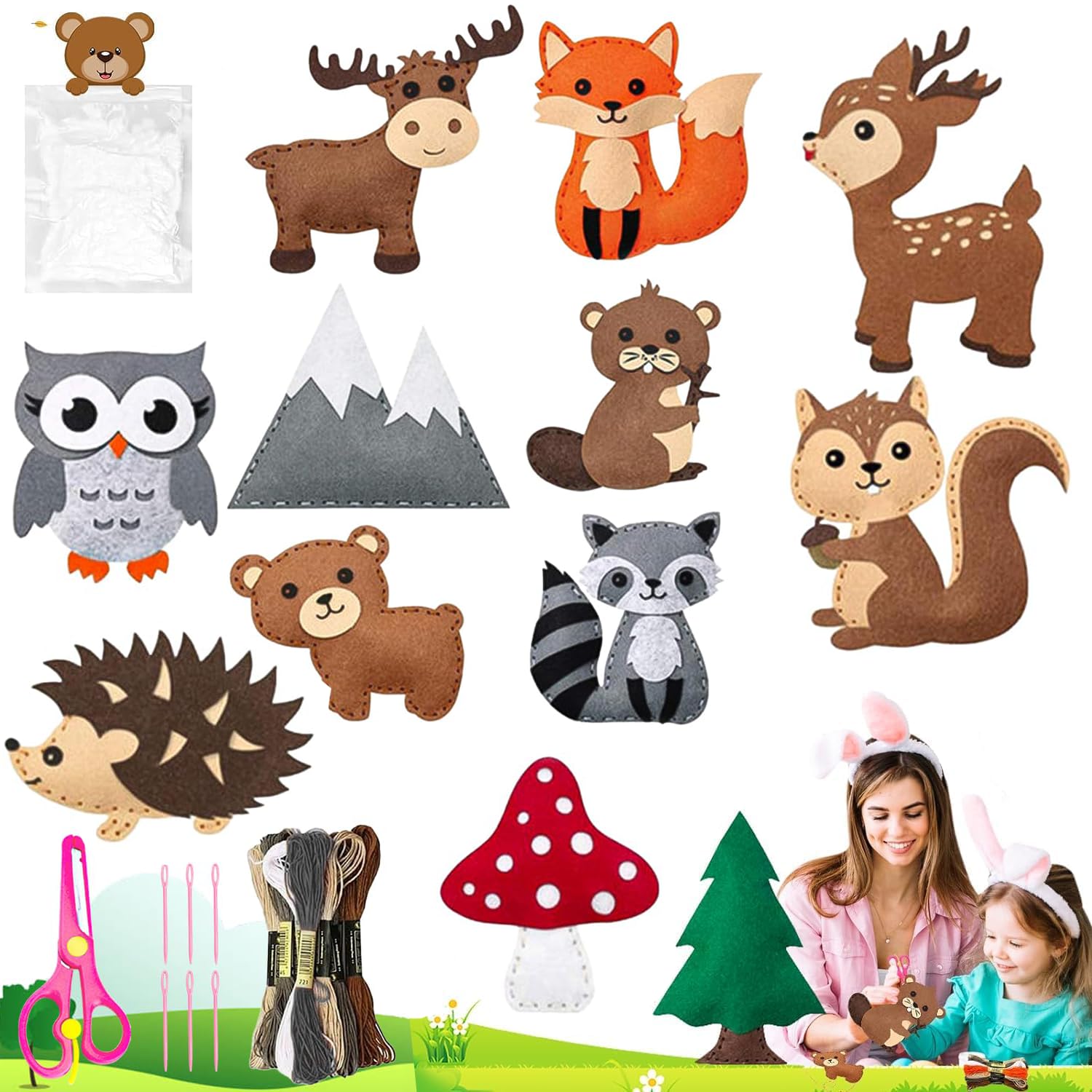 Felt Sewing Craft Kit, Animal Sewing Craft Kit for Kids, DIY Sewing Felt Animals Fun Crafts Educational Sewing Kit for Beginner Children Kids Boys and Girls