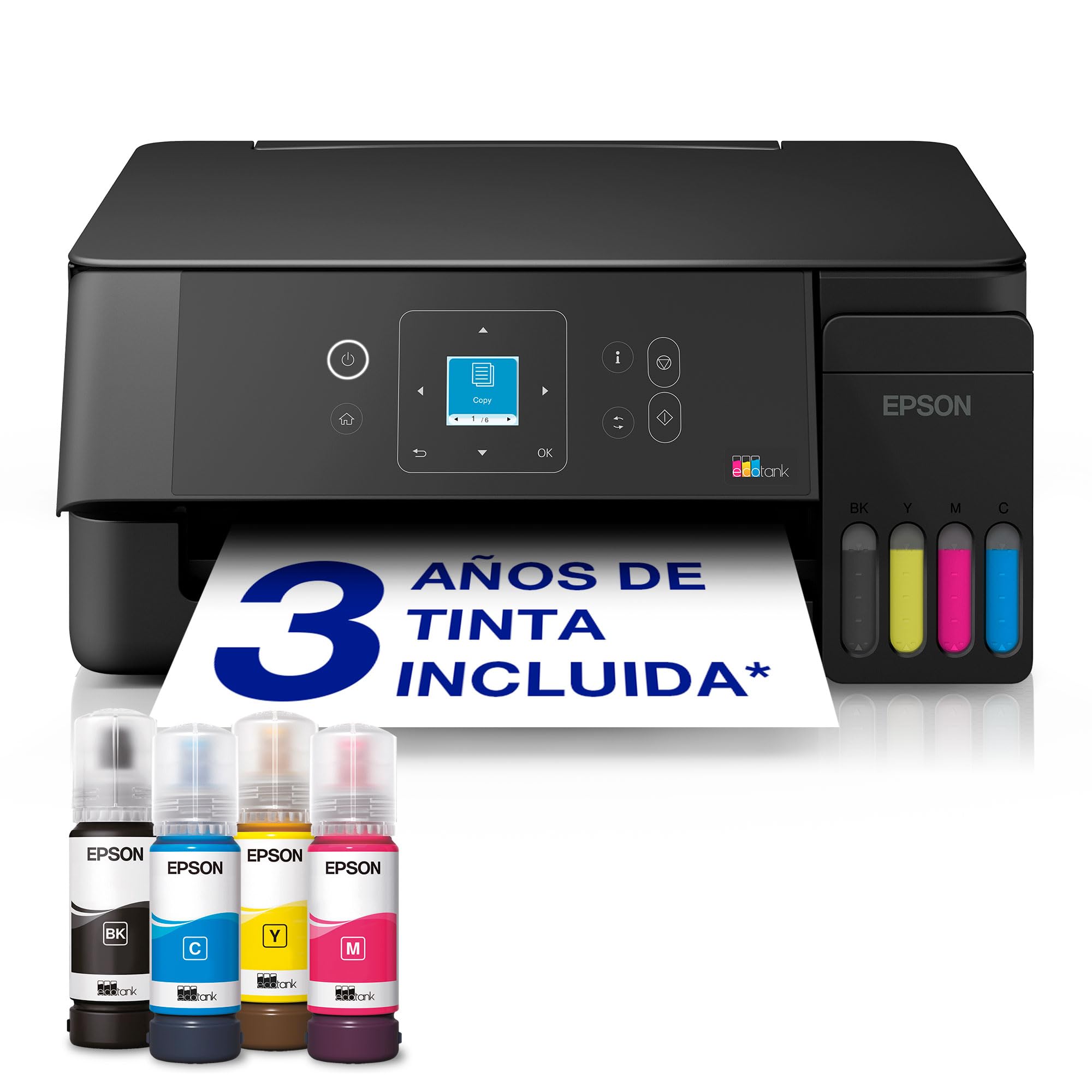 Epson EcoTank ET-2922 | para hogares dinámicos | Wi-Fi | A4 | Impresión, Copia, escaneado | Pantalla LCD | Compatible con AirPrint | Compacta | Incluye hasta 3 años de Tinta