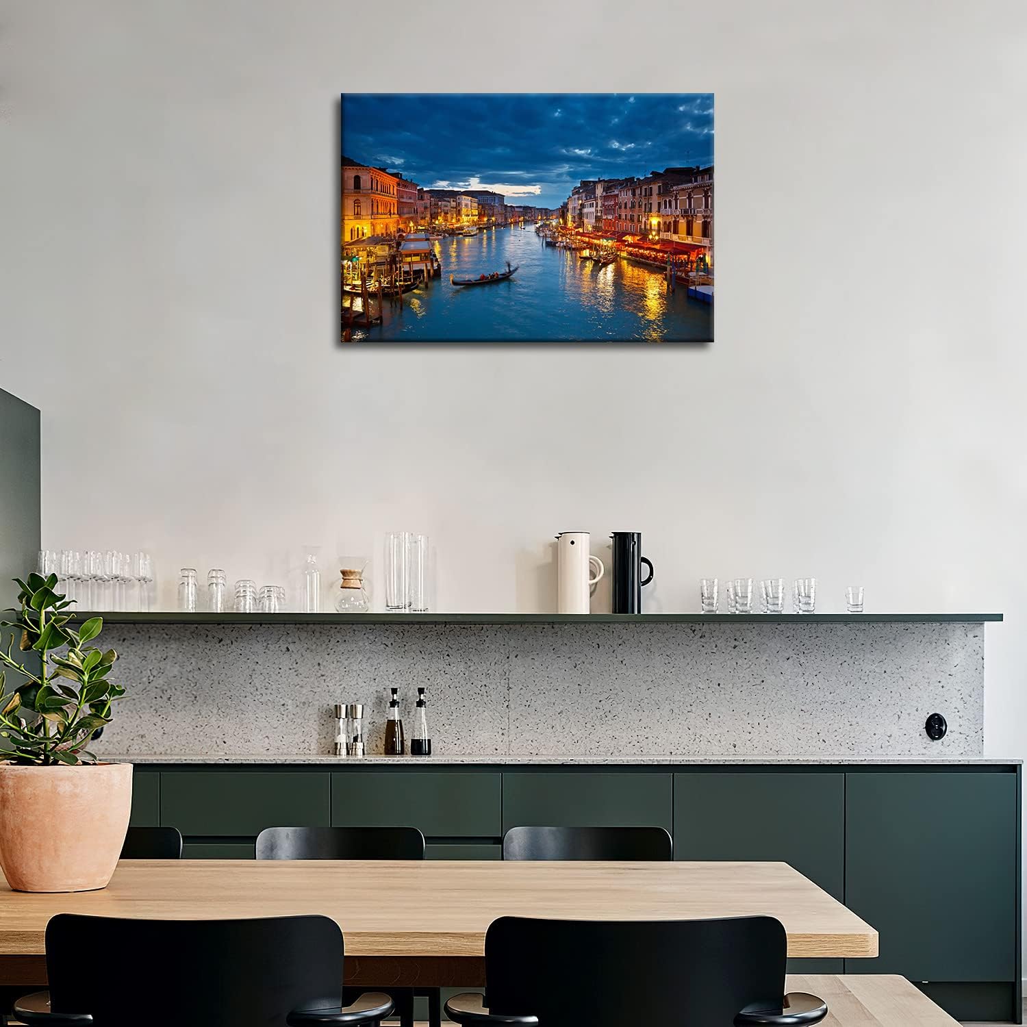 Italy Venice Grand Canal At Night Wall Art Painting The Picture Print On Canvas The Basilica Di Santa Maria Della Salute Pictures Modern Artwork For Living Room Dining Room Home Decor Decoration Gift