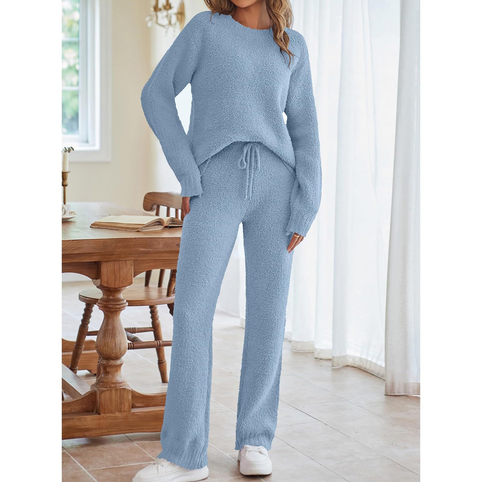 Tuta Da Lavoro Donna 2 Pezzi Completi Da Ginnastica Manica Lunga Girocollo Tuta Sportiva Completo Palestra Casual Set Top E Pantaloni a Gamba Larga Tute Per Jogging Yoga Fitness Da Casa Autunno