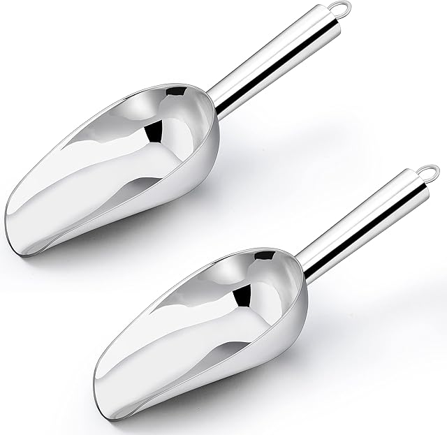 Ice Scoop Set of 2, Joyfair 5oz Stainless Steel Small Food Scoops for Kitchen Bar Buffet Party, Metal Flour Candy Pet Scooper for Multi-Purpose Use, Sturdy & Durable, Mirror Finished & Dishwasher Safe