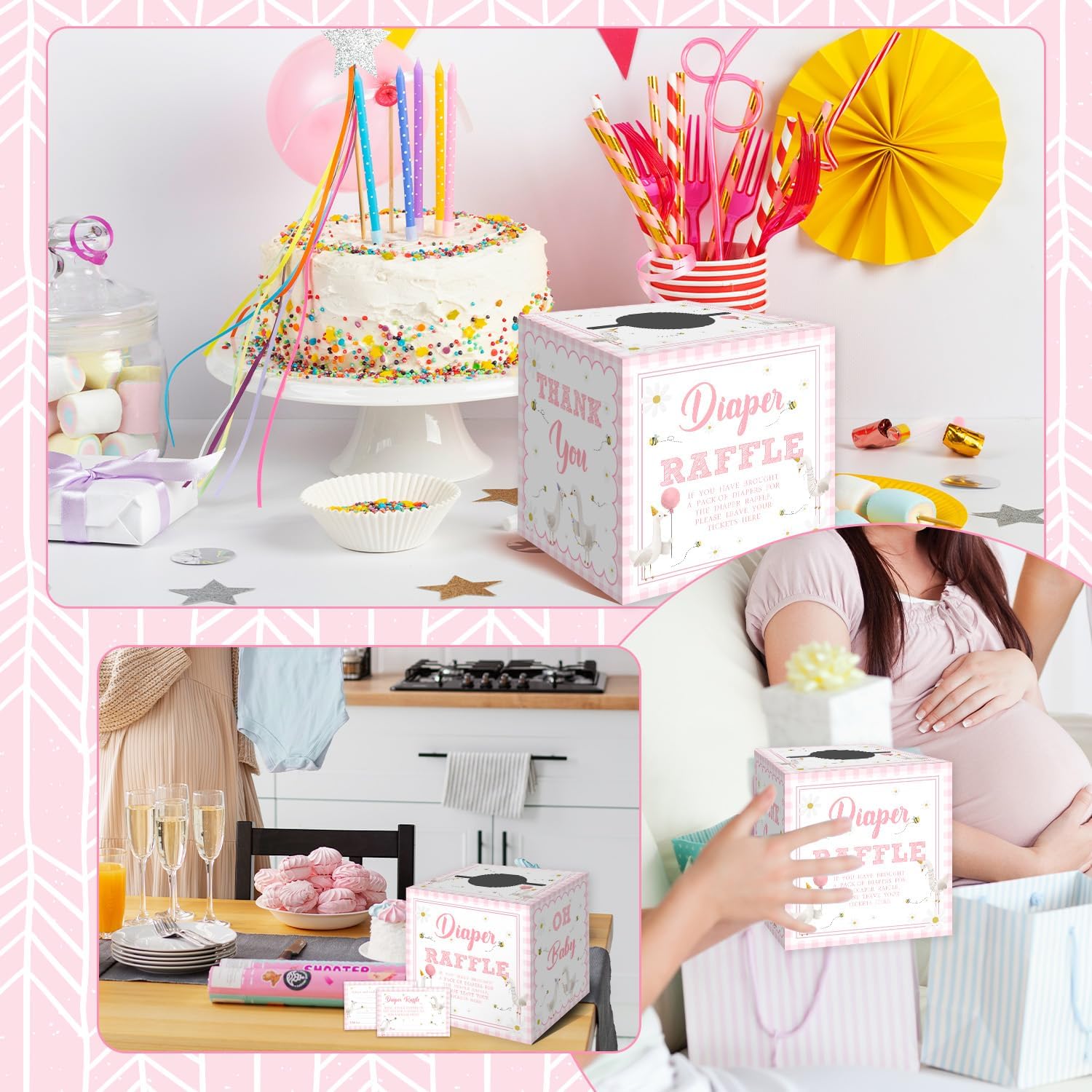 Silly Goose Baby Shower Diaper Raffle Box, One Silly Goose Birthday Decor Girl- 50PCS Pink 1st Baby Shower Diaper Raffle Box, Gooses Theme Party Supplies for 1st Boys Girls Summer
