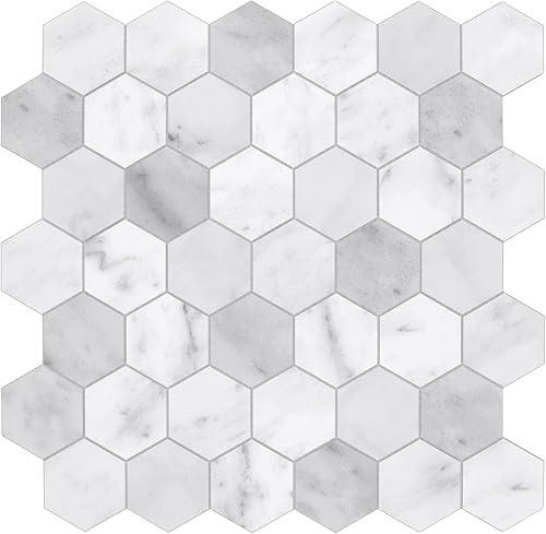 The Tiles Plaza Azulejo de pared para cocina, azulejos de pared autoadhesivos de mármol hexagonal blanco para cocina, azulejos de mosaico decorativo