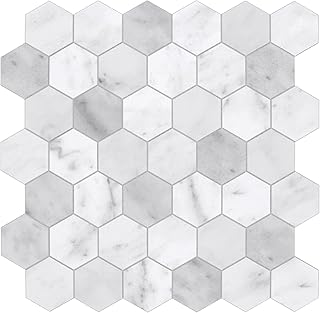 The Tiles Plaza 10-Sheet Peel and Stick Backsplash, Carrara White Hexago...