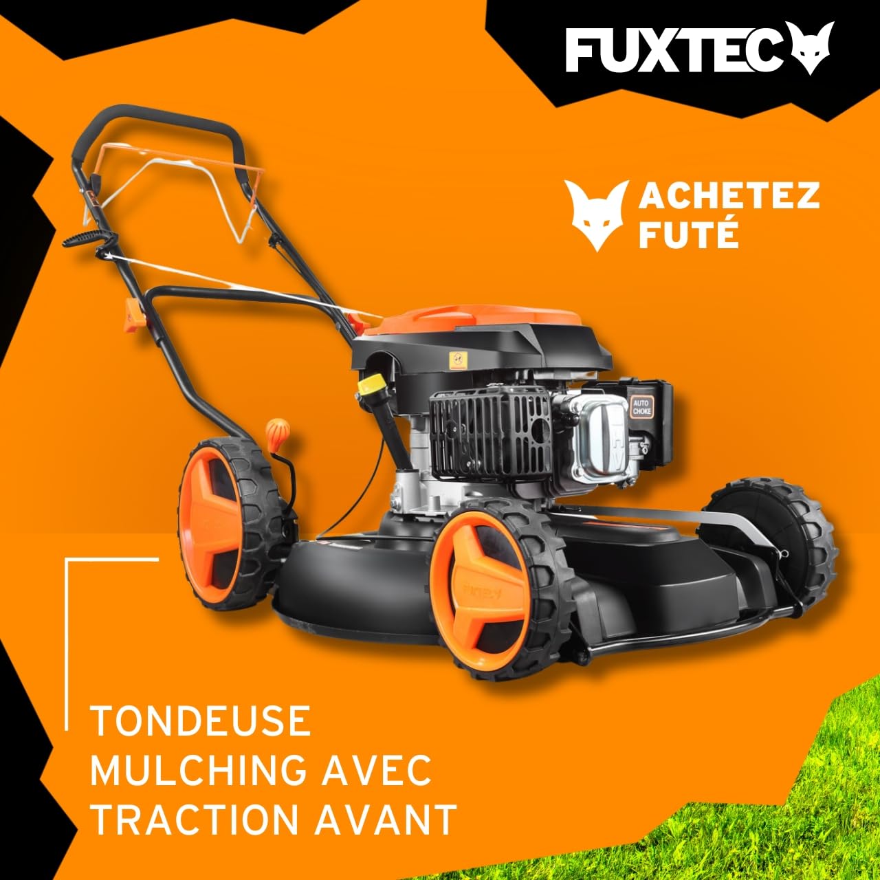 Fuxtec Tondeuse à Gazon Thermique Mulching Autotractée 196cm3 FX-RM51SA96 Largeur De Coupe 51cm Redonne du Tonus à Votre Pelouse Paillis Agissant comme Engrais Naturel