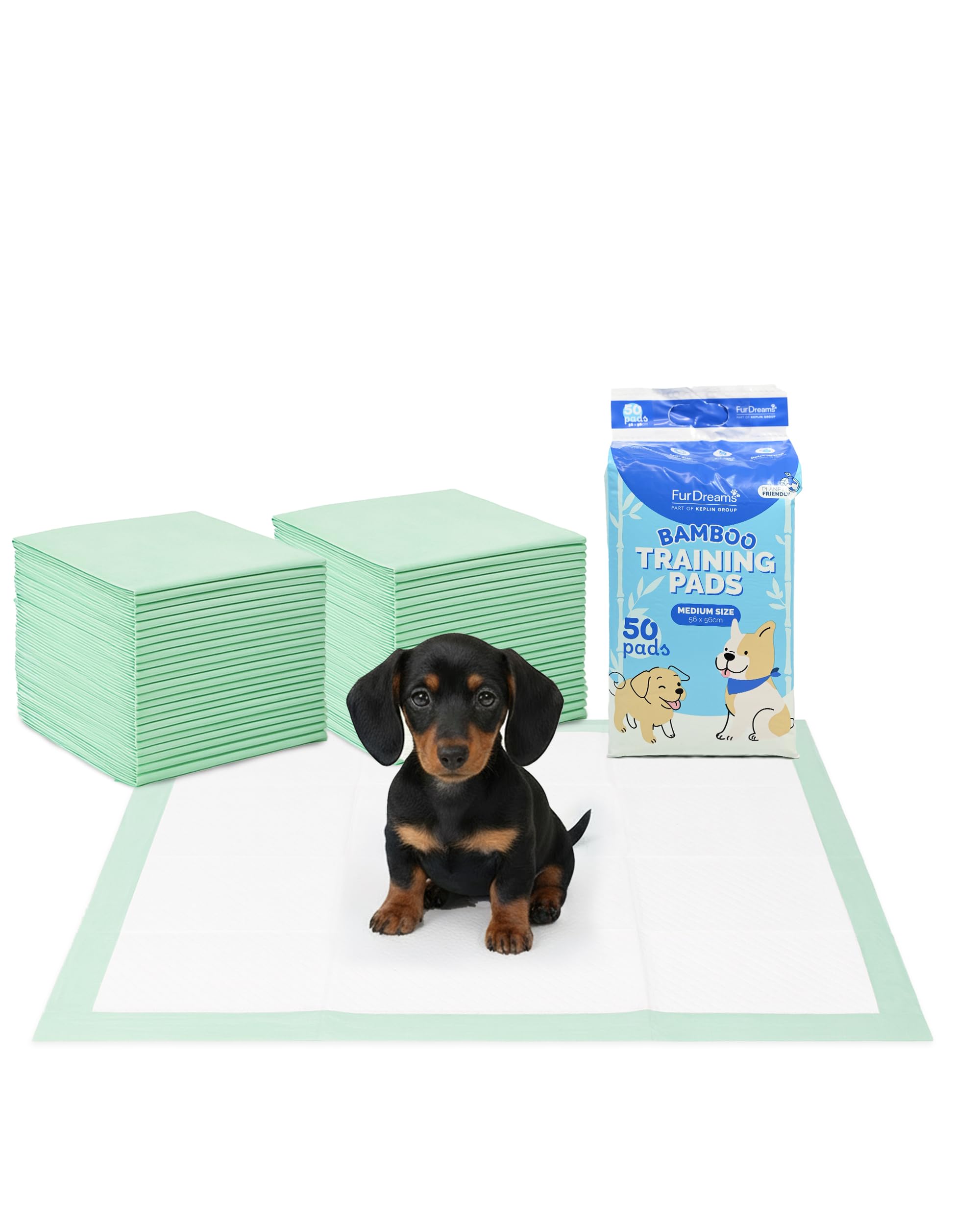 FurDreams Puppy Training Pads - 50pk- Super Absorbent Bamboo, Odour Locking & Multi-Layered, Leak Proof, Quick Dry, Scented Attractant Disposable Mats for Dogs Pee Wee Piddle – 56 x 56 cm