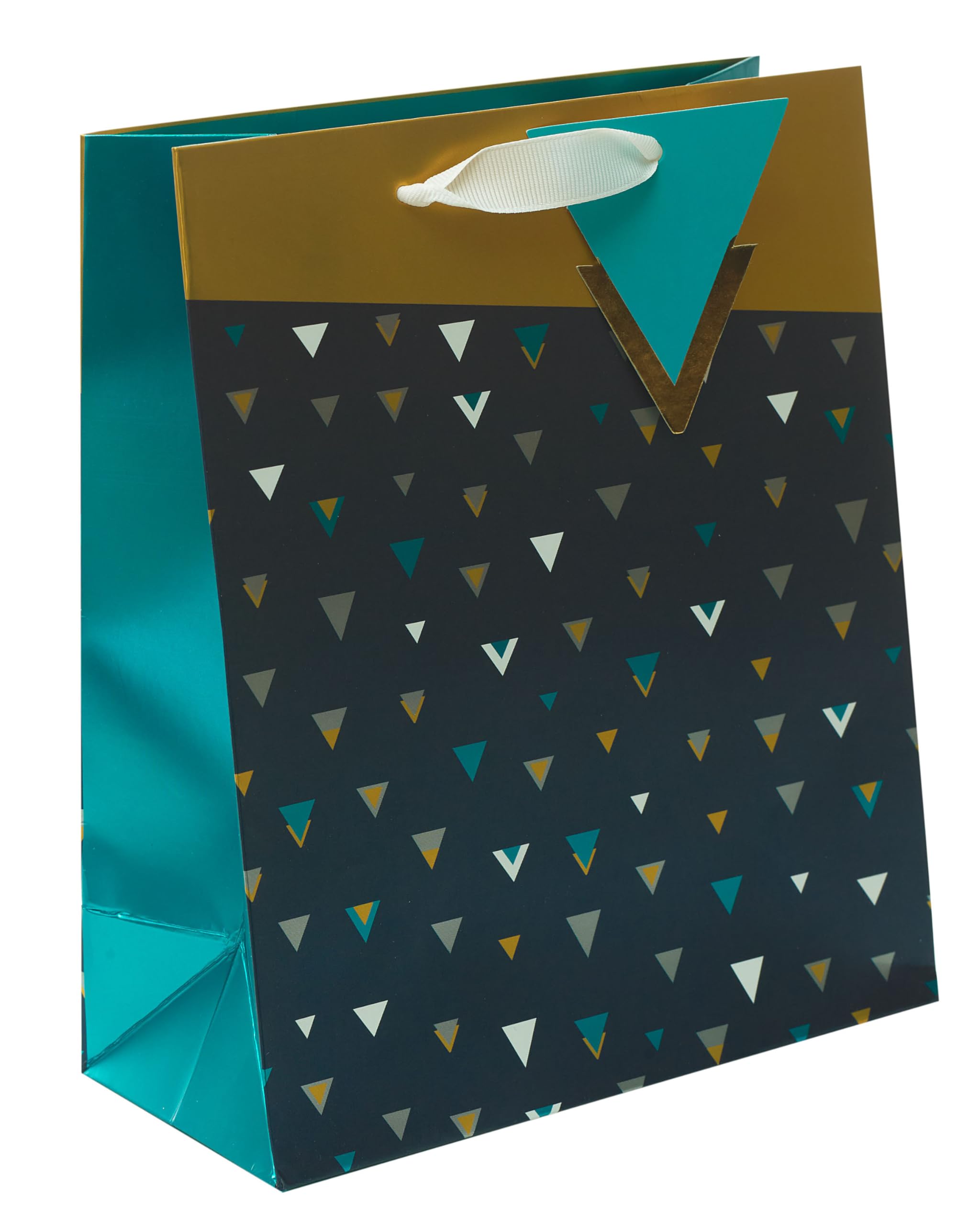 UK Greetings | Medium Gift Bag for Him/Her/Friend | Party Bags for Presents | Birthdays/Weddings/Christmas | Blue & Gold Design | 19 x 23 x 8.9 cm