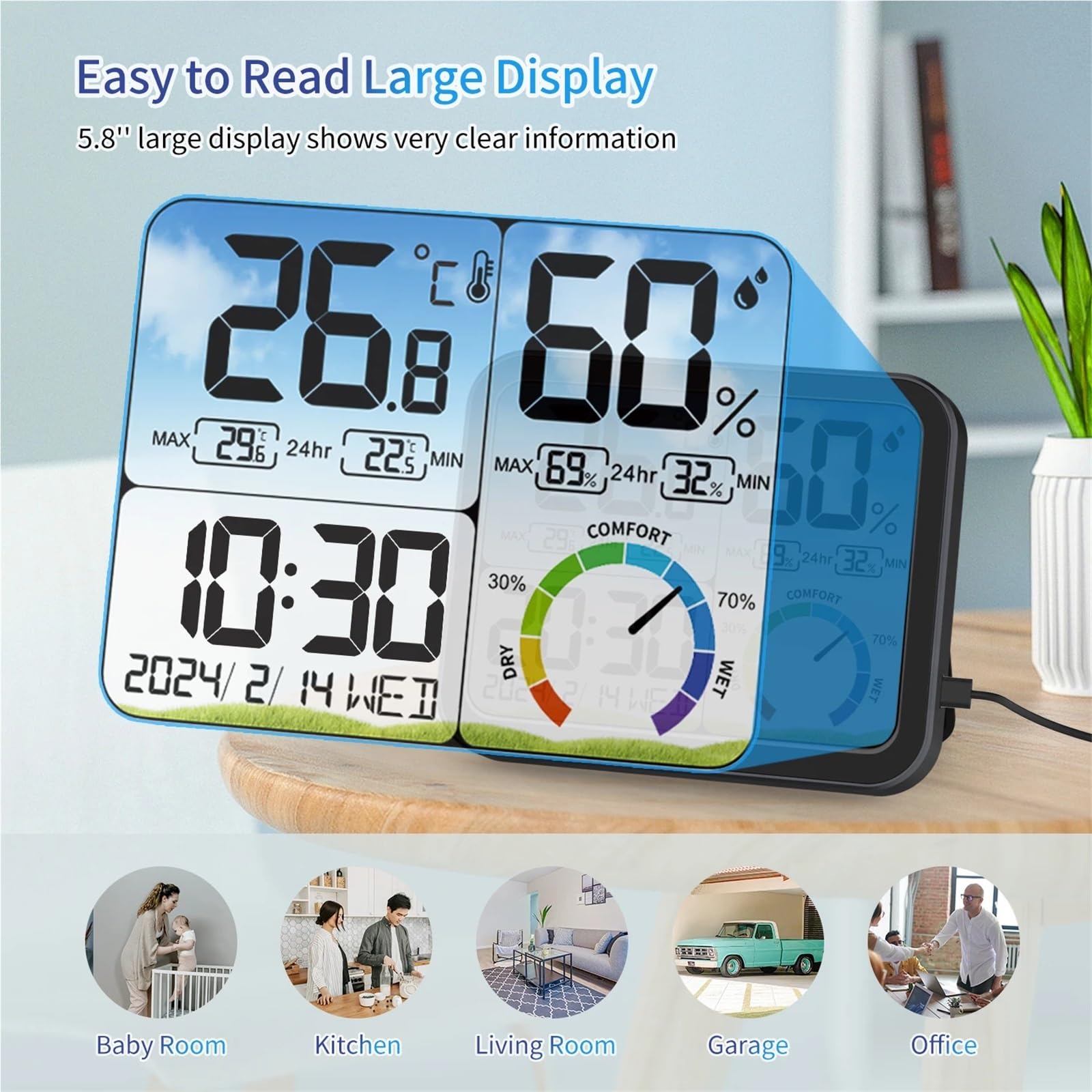 Station Météorologique, Thermomètre Et Hygromètre, 5 Pièces, Température Humidité pour le jardin