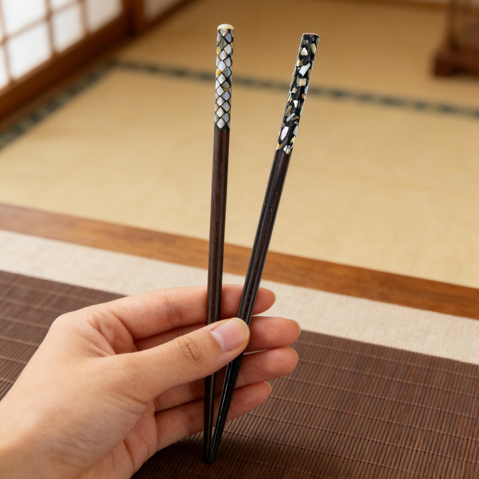 Hair Sticks for Women, Wooden Chopsticks with Mother-of-Pearl Inlay, Traditional Style, for Long Thick Hair(2pack) (White(multicolor mother-pearl)) — Amazon image 7