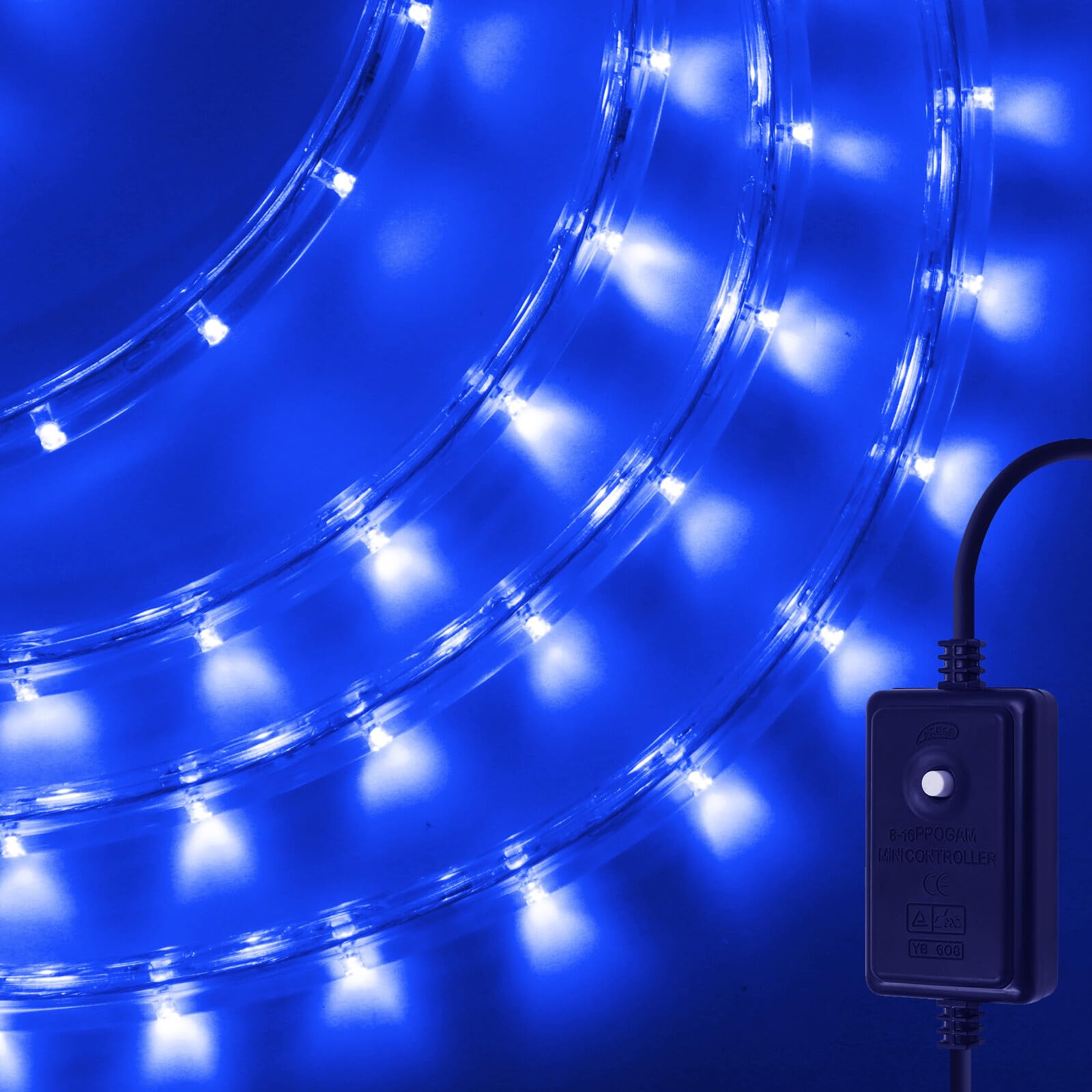 GQL Flexible LED Round Strip Lights with Manual Controller, 220V UK Plug-in, 8 Lighting Modes, IP67 Waterproof Rope Light for Outdoor Garden Wedding Party Decor (1m, Blue) — image 1