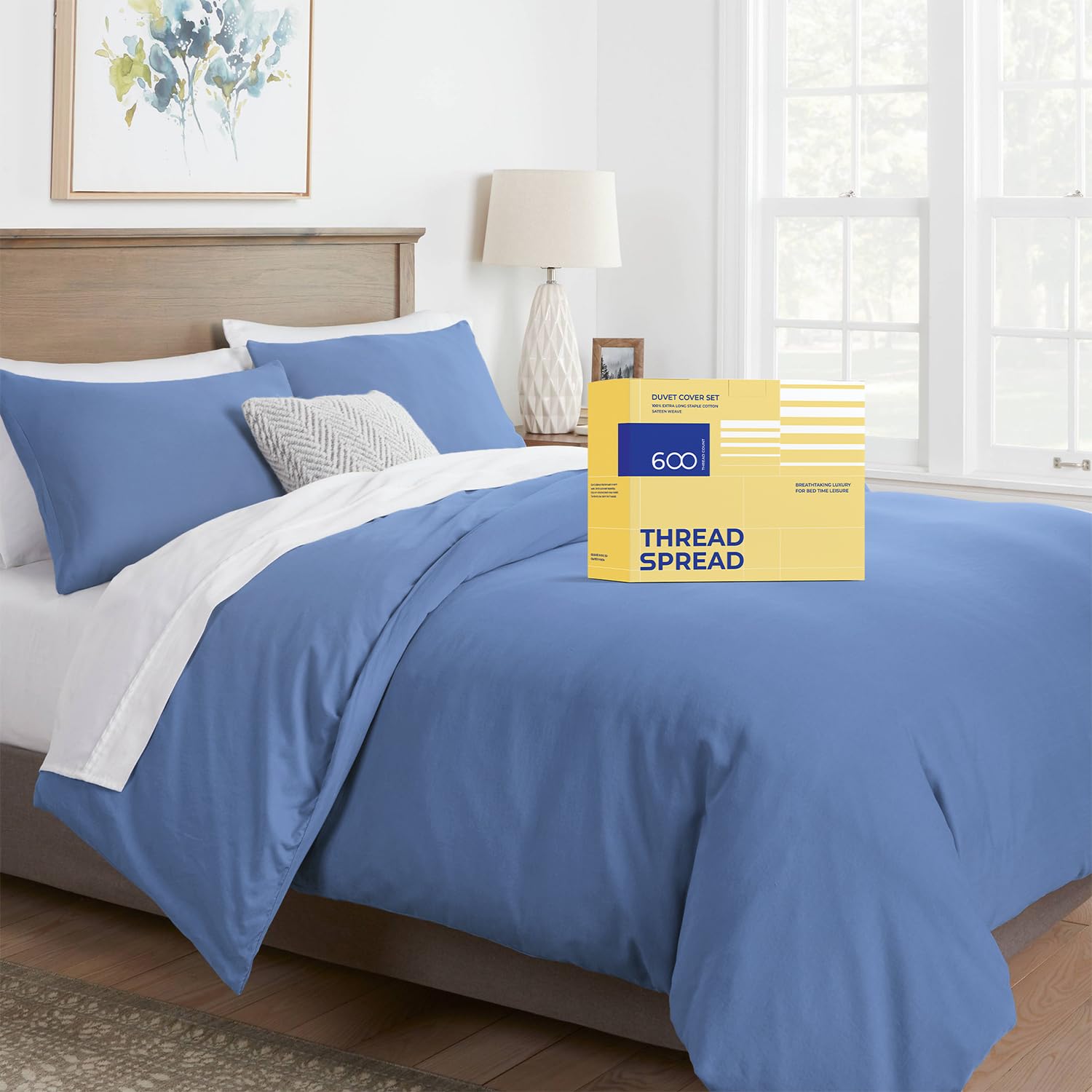 THREAD SPREAD King/Cal King Duvet Cover, 600 Thread Count Sateen 3Pc Egyptian Cotton Duvet Cover Set, 100% Pure Cotton Comforter Cover, 2 Pillow Shams