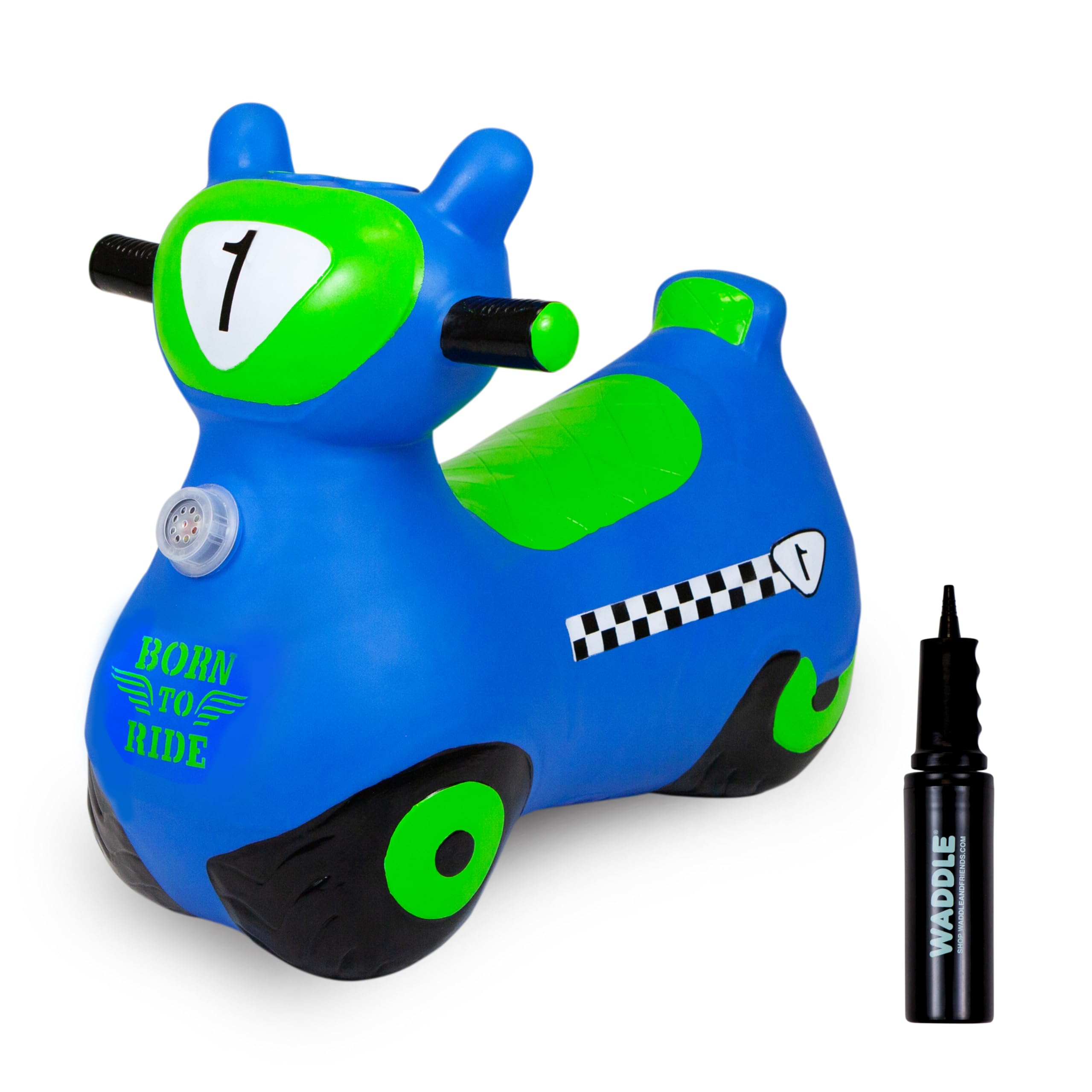 Waddle Bouncy Hopper Inflatable Hopping Animal Scooter, Indoors and Outdoor for Toddlers and Kids, Pump Included, Boys and Girls Ages 2 Years and Up (Blue Zoomer)