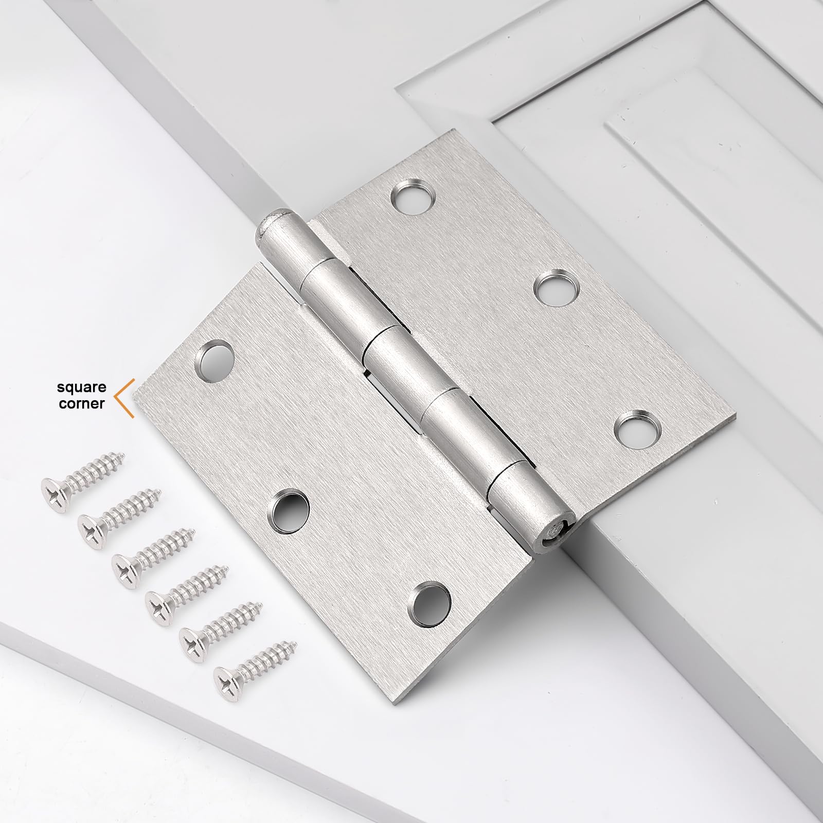 Probrico Cerniere per porte interne in nichel spazzolato, 8,9 x 8,9 cm, con angoli quadrati, cerniere in nichel per porte, confezione da 12