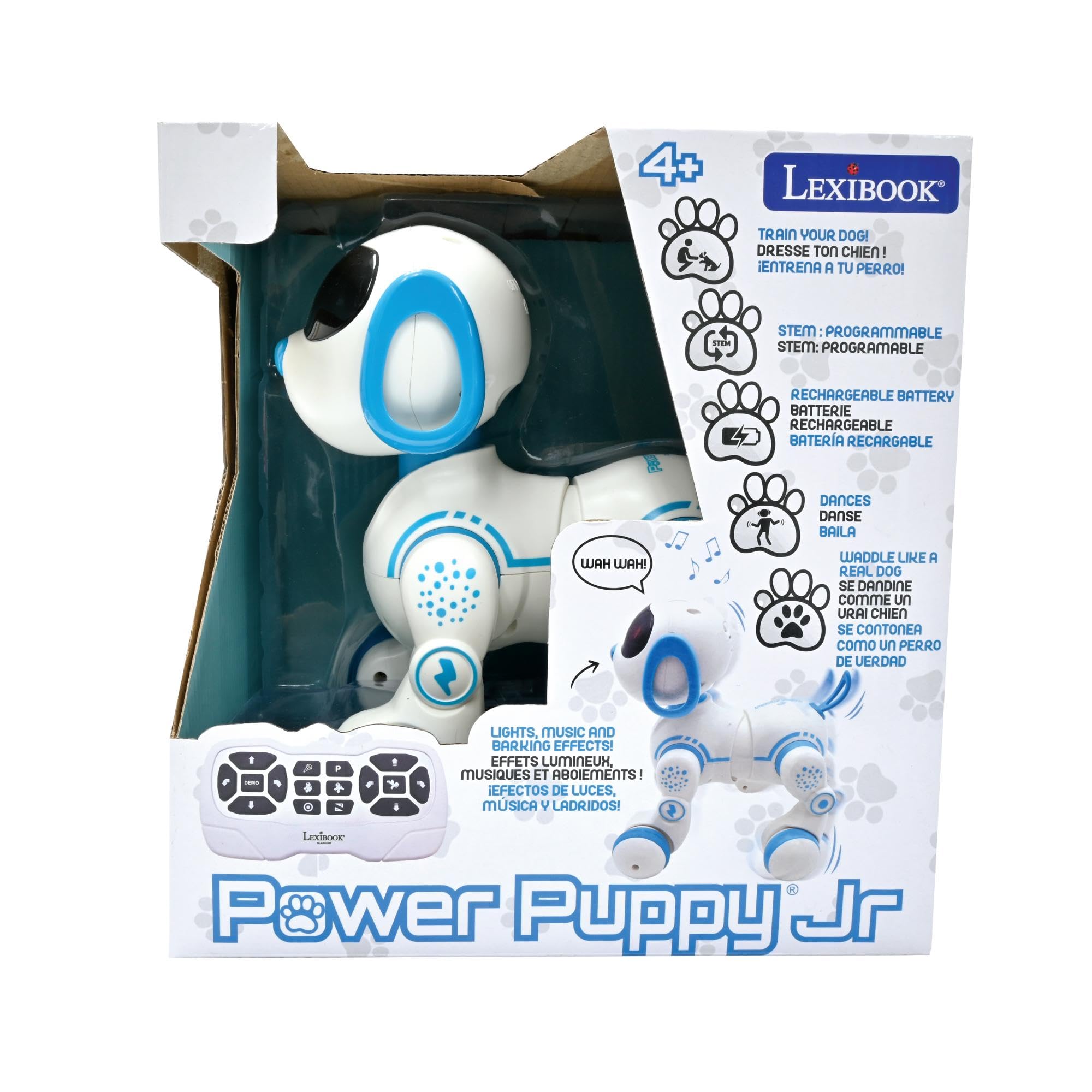Lexibook Power Puppy® Jr - Il Mio Piccolo Cane Robot telecomandato da addestrare - Cane Robot con Suoni, Musica, Effetti Luminosi, Giocattolo per Bambini e Bambine - PUP01LXB