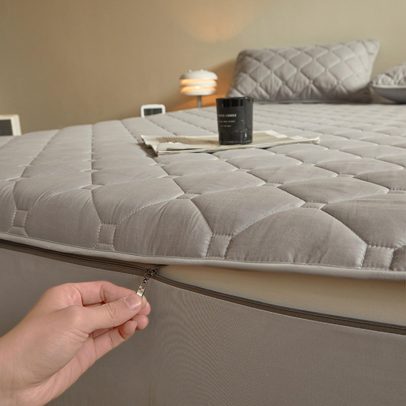 Coprimaterasso trapuntato con cerniera, completamente racchiuso, per letti singoli/matrimoniali/king size, personalizzabile, lavabile e rimovibile, rivestimento totale a 360°, lenzuolo con angoli