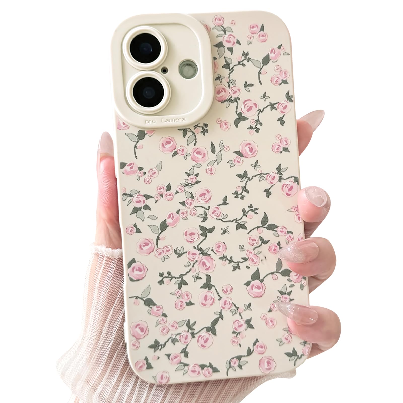 NITITOP Compatible with iPhone 16 Plus Case Cute Aesthetic Flower Floral Vintage Rose Pattern Design for Women Girls Soft TPU White Back Shockproof