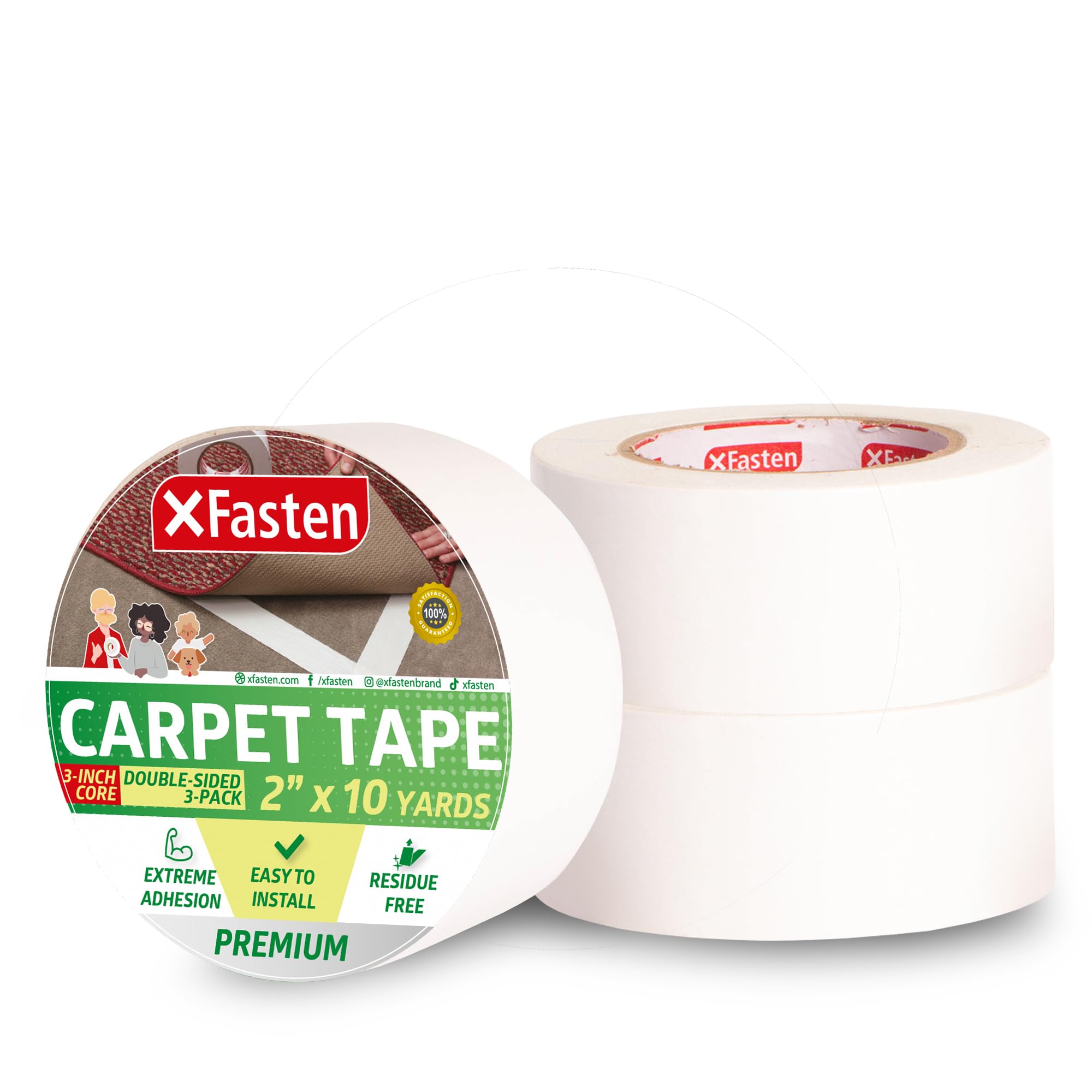 XFasten Double Sided Carpet Tape 2” x 10yd (3Pk) Bulk Double Sided