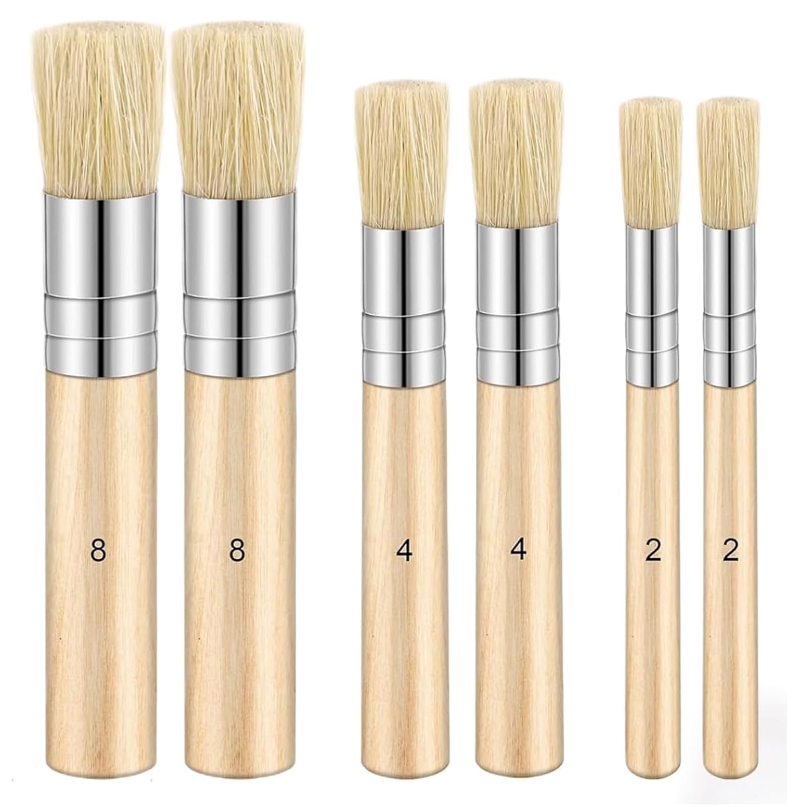 6 Pcs Stencil Brush, Wooden Decoupage Brushes, Stencil Brushes For Painting, Natural Bristle Paint Brush, for Acrylic, Oil, Watercolor Painting, Card Making, Diy Art Crafts Projects(3 Sizes)