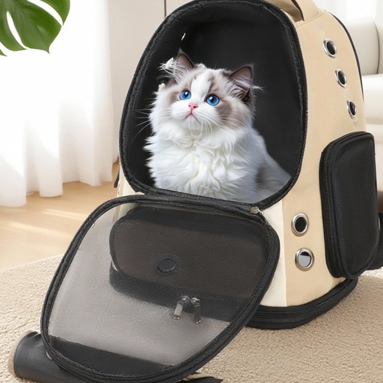 Zaino per Animali Domestici Traspirante Borsa da Trasporto Multifunzione per Gatti con Doppie Maniglia Superiore Cinghia Regolabile per Cani Gatti Trasporto Comodo