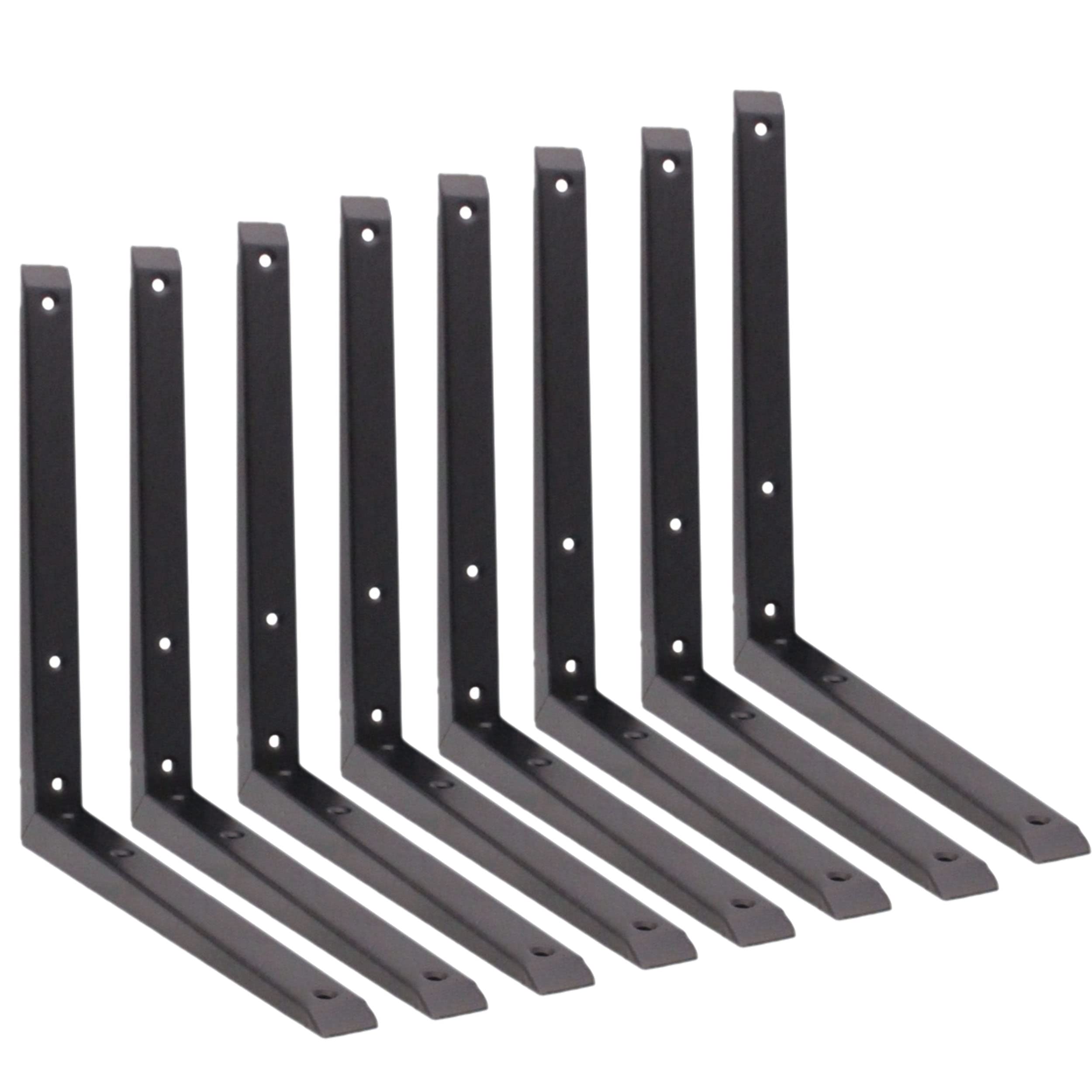 Strong Shelf Bracket Mitre Reinforced Pattern 300 x 300mm Black | Pack of 8 | EAI Brand