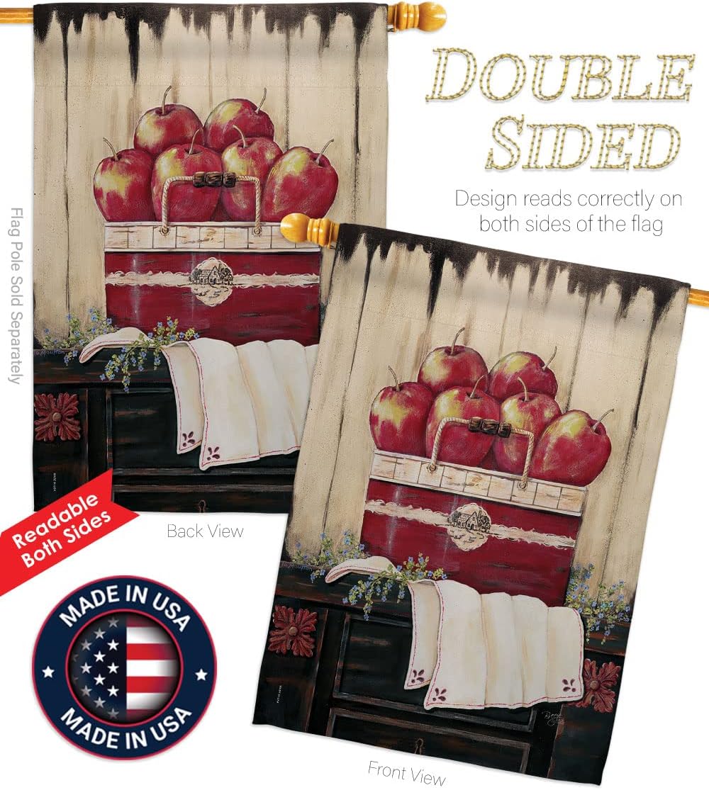 Breeze Decor H117046 Ruby Red Country Apple Food Fruits Decorative Vertical House Flag, 28" X 40", Multi-Color