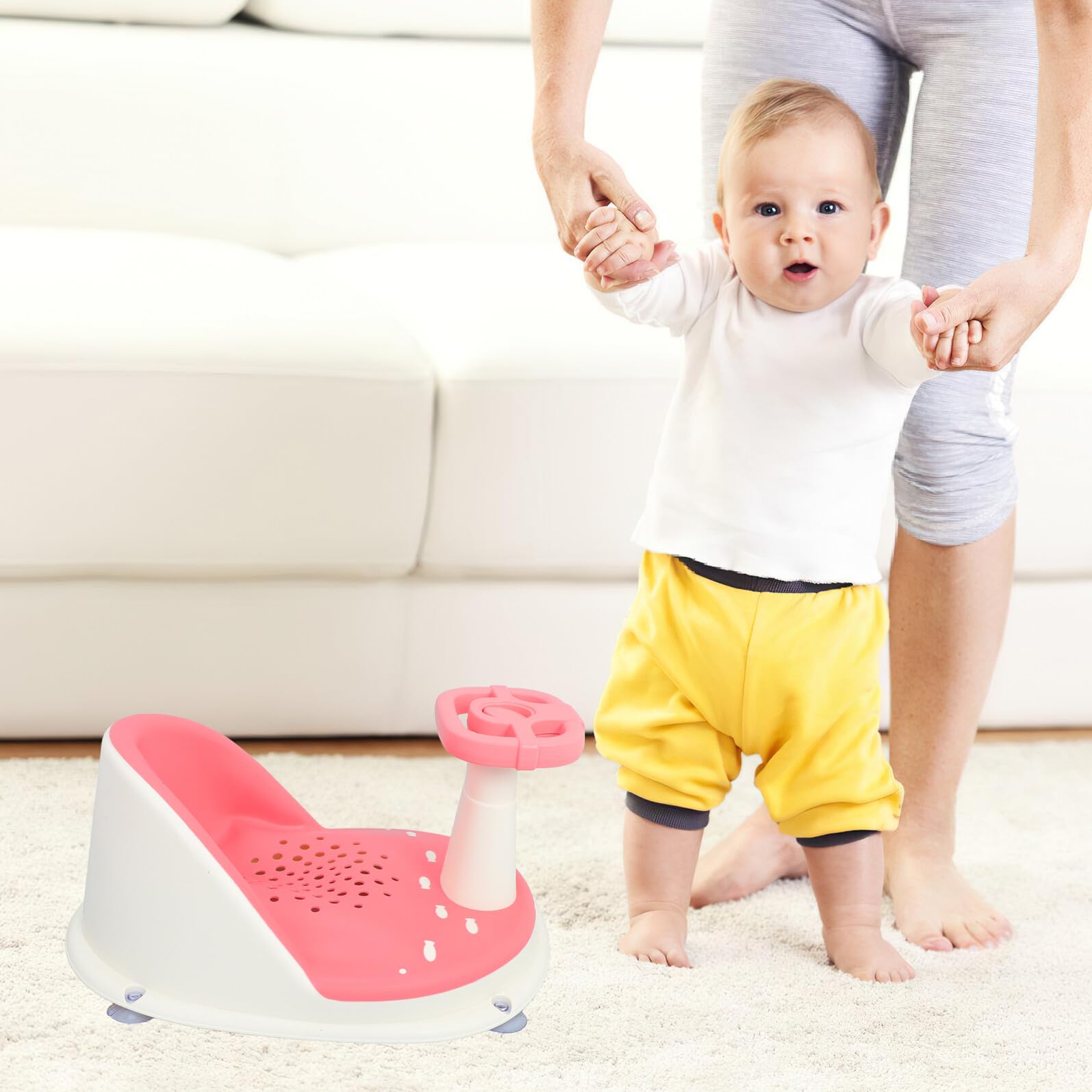 Toyvian Badewannen Sitz für Junge Mädchen Rutschfester Badewannensitz Babybadewannensitz mit Saugnapf Verstellbarer Sitz für Kleinkindbadewanne Schnelles Ablaufsystem für Hygiene Faltbar U