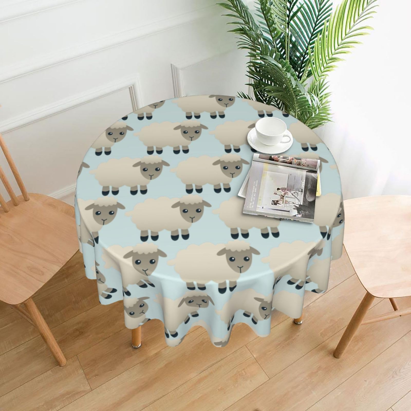 SDEGTHO Sheep Print Modern Retro Round Tablecloth 60in Polyester Fabric Cover for Party Dining Table Washable