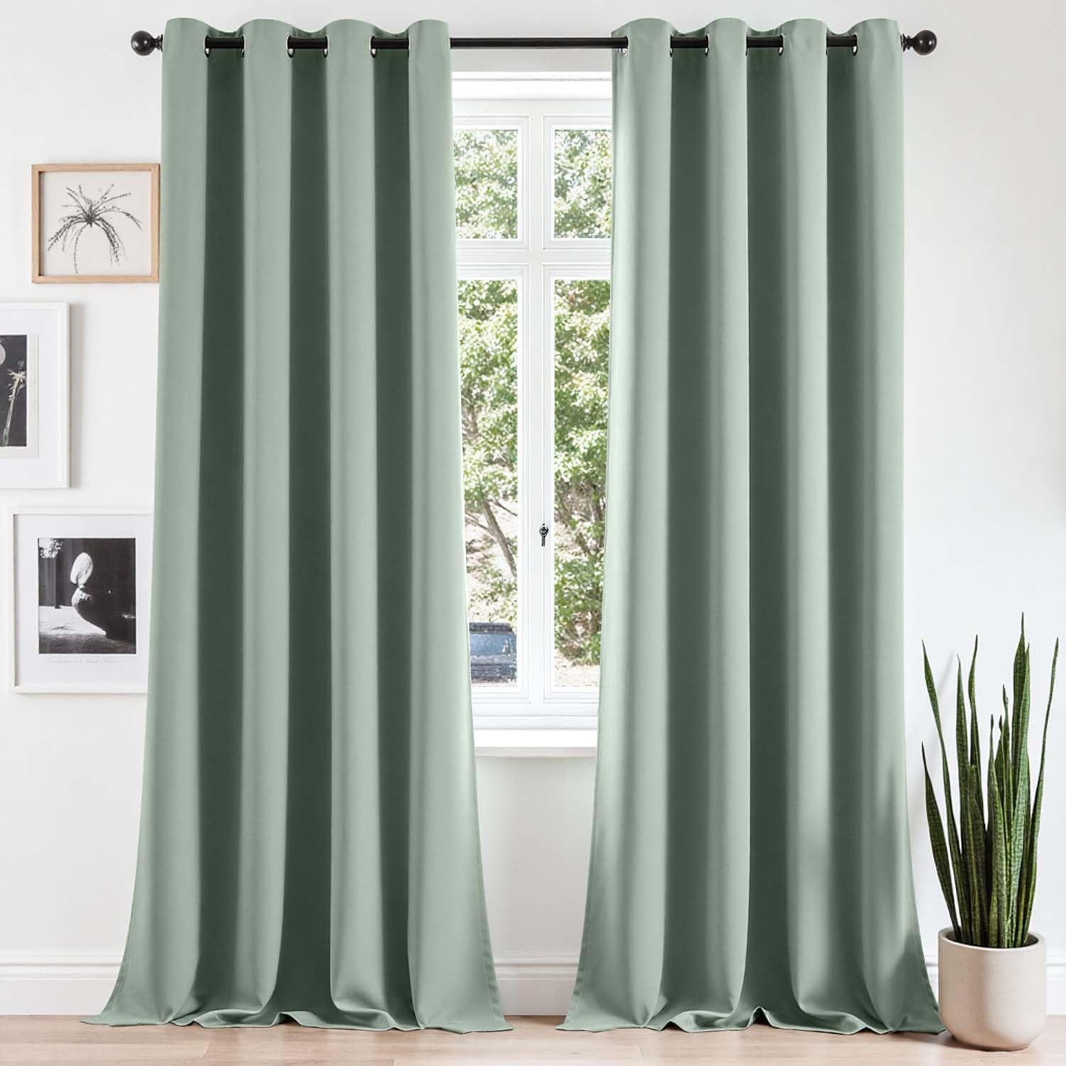 Vangao Gardinen mit Ösen H260xB140cm 2er Set Blickdicht Salbeigrün Vorhänge Modern Blackout Curtains Ösenvorhang Thermovorhang für Wohnzimmer Schlafzimmer Esszimmer Living Room Kinderzimmer
