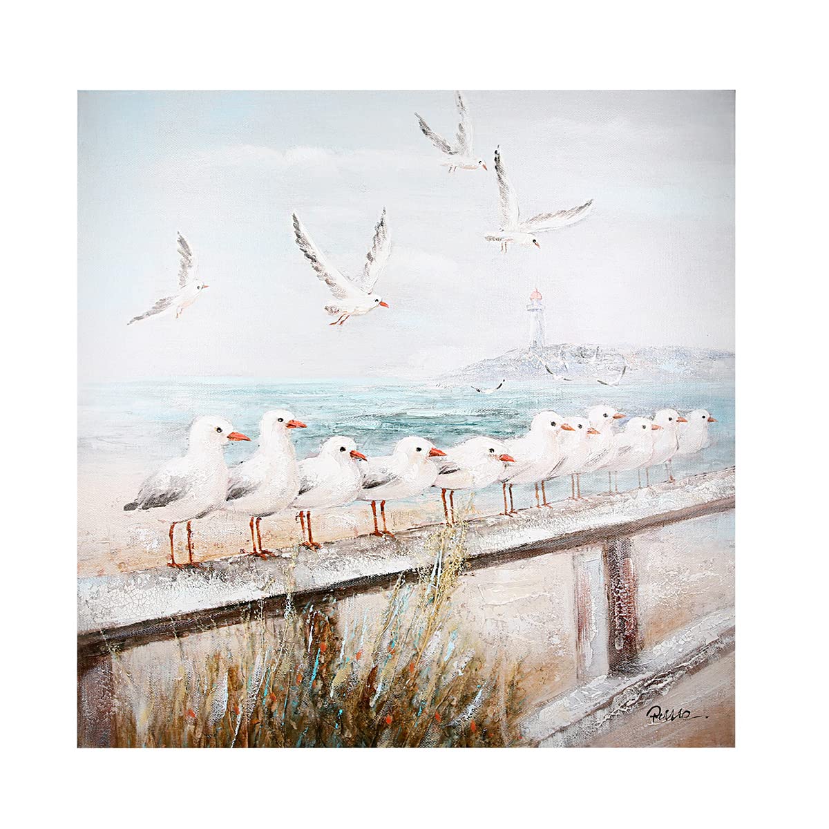 GILDE Bild Seaside mit Möwen blau/weiß/grau handgemalt auf Leinwand H: 60 cm B: 60 cm T: 3.5 cm 52359