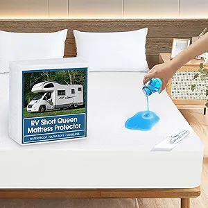 RV Short Queen Terry Mattress Protector Waterproof for 75''×60'' up to14'' Depth, Ultra Soft & Breathable Smooth Top Fitted Mattress Cover Skin-Friendly Machine Washable Mattress Protector