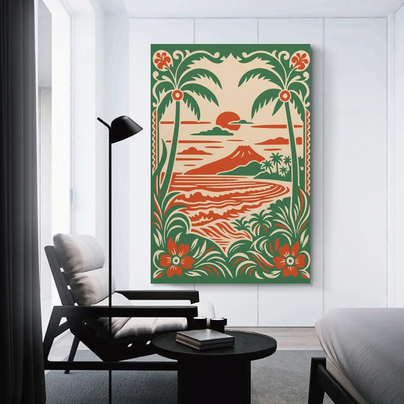 Junmoney Tropical Sunset Landscape with Volcano Canvas Wall Picture 20x30inch(50x75cm), for Picture Wall Styling in Lounge Or Bedroom, Decorative Artwork with Flexible Styling