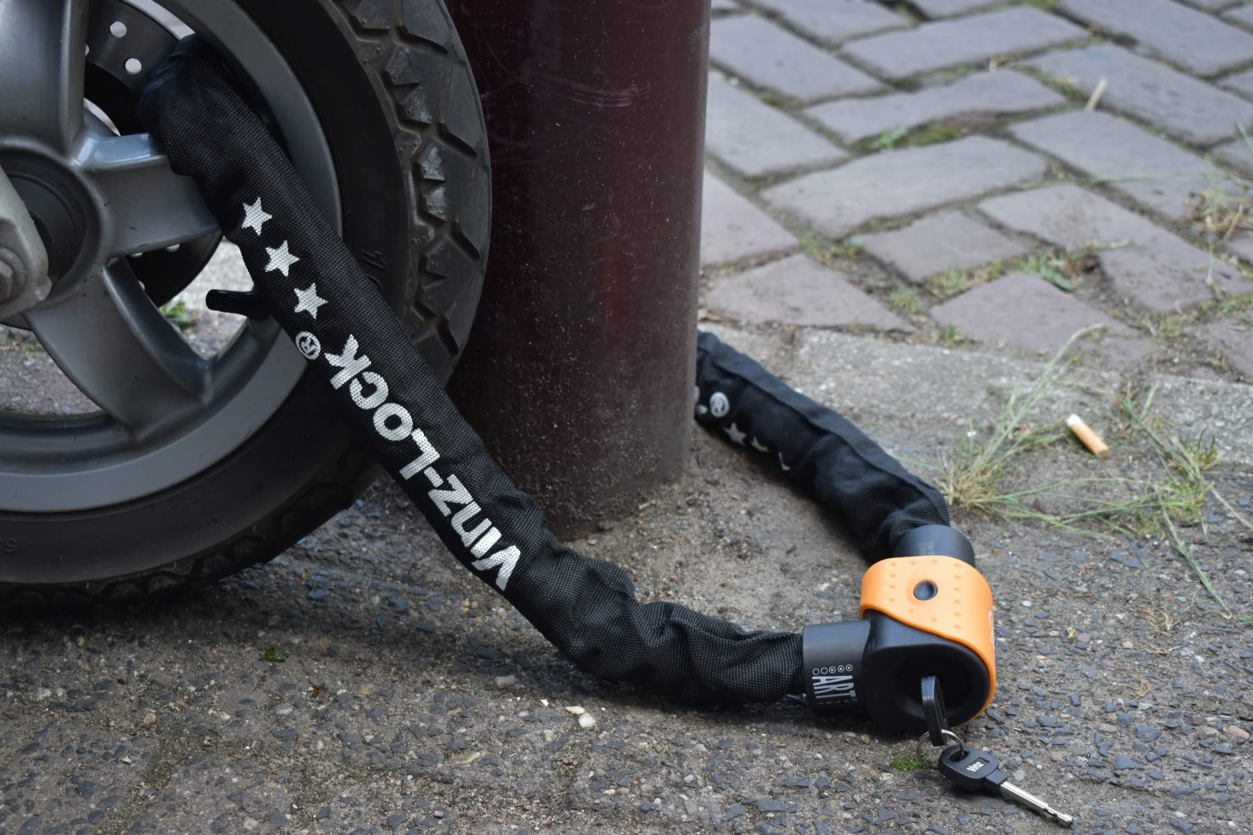VINZ Jannu Candado de Scooter | Antirrobo con Llave | Homologada ART 3 | Testado Acero Endurecido ø10mm | Candado de Cadena para Motos & Scooters - 100cm
