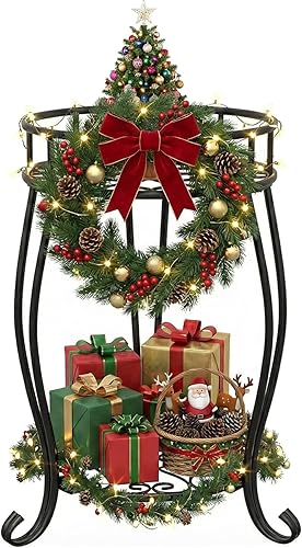 Miniatura 2 de TOSKING Soporte de metal de 2 niveles para plantas para interiores y exteriores, resistente al óxido, soporte estable para múltiples plantas,