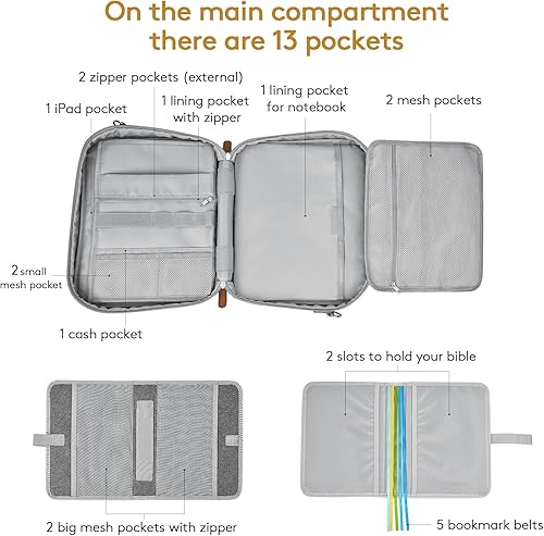 Miniatura 3 de Funda para la Biblia para mujer, funda protectora para la Biblia de la iglesia con asa y bolsillo con cremallera, regalos preciosos para hombres y