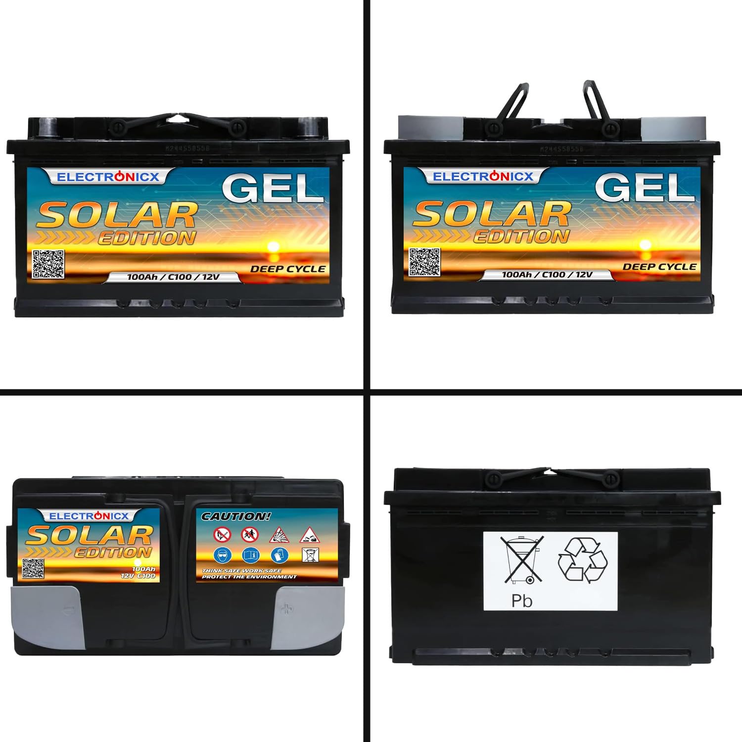 Electronicx GEL Solar Edition 100Ah 12V Batteria di alimentazione – Batteria GEL 100 Ah 12 V Deep Cycle – senza manutenzione, sigillata, per uso interno – 353 × 175 × 190 mm