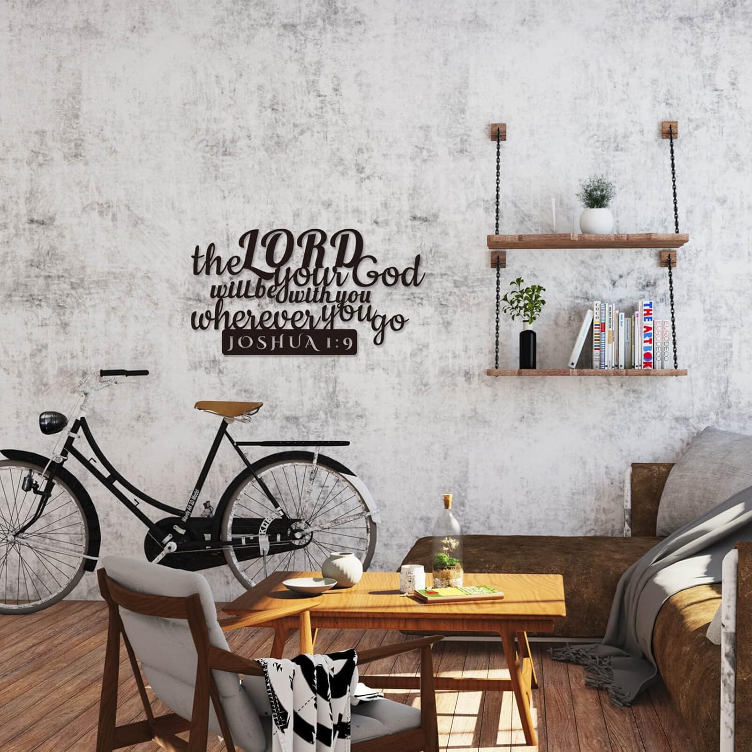 Joshua 1:9 Inspirational Scripture Metal Wall Sign - 16.5"X8.6" Inch Steel Bible Verse Wall Art Hangings and Holy Biblical Decor (Black)