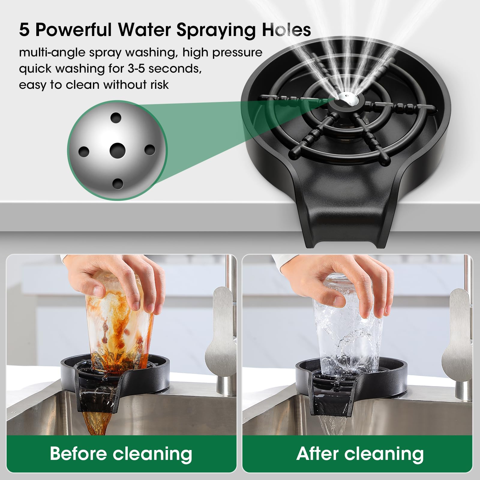 Gläserspüler für Spülbecken mit Wasseranschluss Cup Washer für Zuhause, Restaurant und Bar, Glas Spüler Tassenspüler, Geeignet für die meisten Arten von Tassen und Utensilien