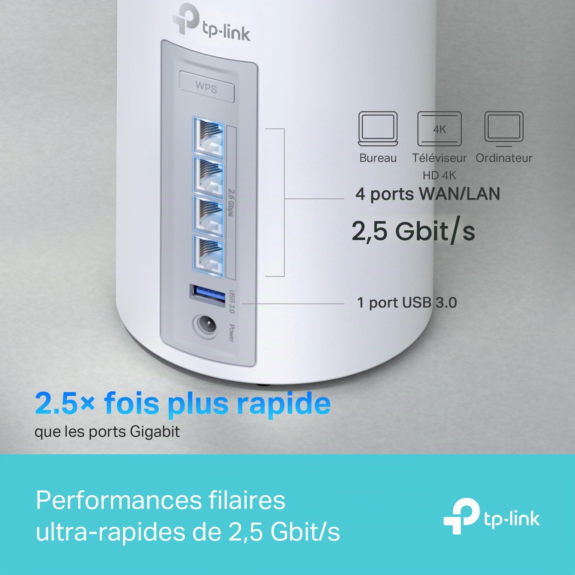 TP-Link Deco Routeur WiFi 7 Mesh BE9300 Tri-Bande, Port Ethernet 2,5G, Couverture de 380㎡, Itinérance IA Transparente, Connectez 200 appareils, Compatible Toutes Les Box Internet, Deco BE65(2-Pack)