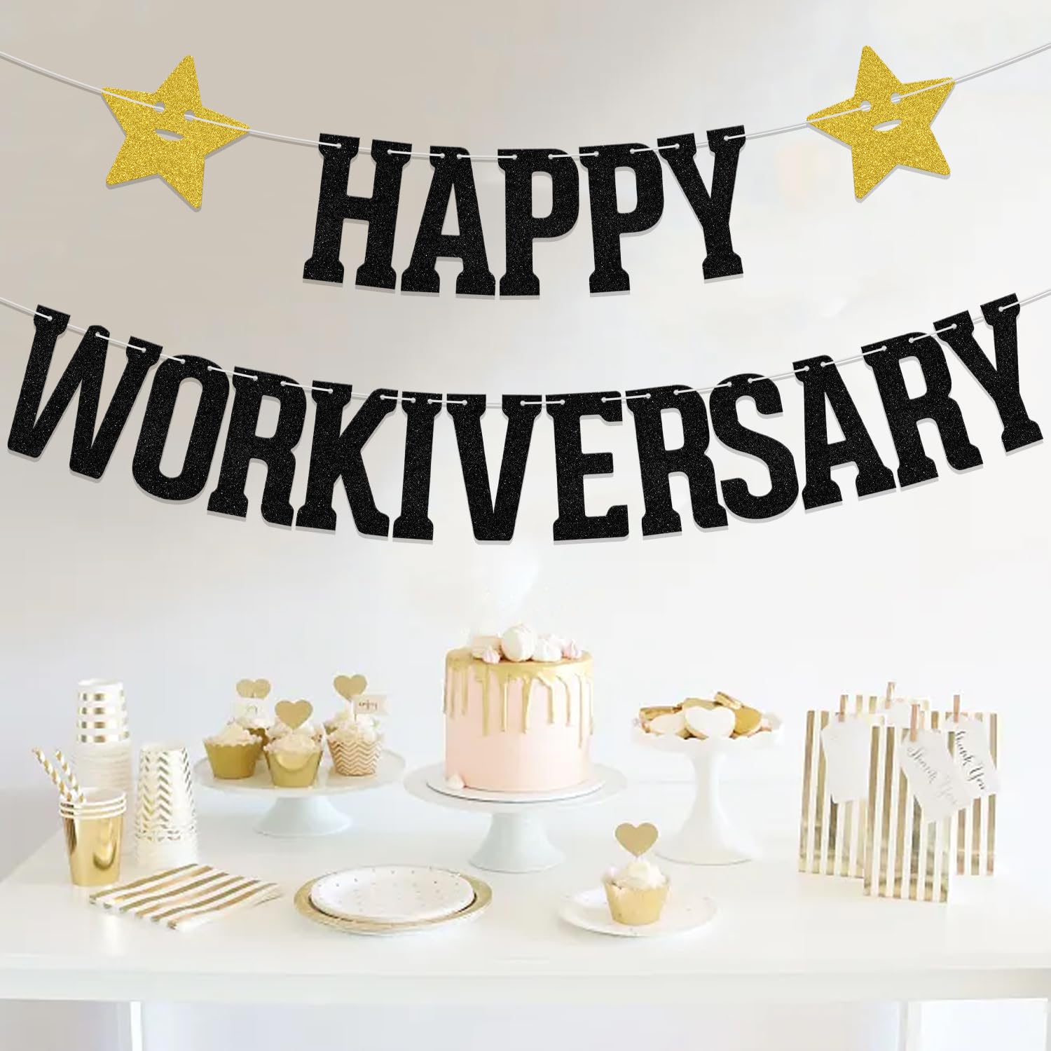 Employee Anniversary Party DARUNAXY Happy Workiversary Party Decorations  Kit - Black \u0026 Gold Office Party Supplies (31 Pieces) Happy Work Anniversary  Decorations, image size:1500x1500
