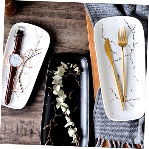 Miniatura 6 de NOLITOY Bandeja de mármol para baratijas, bandeja para cubiertos, soporte para tartas, platos de postre de porcelana, bandeja de cerámica, bandeja