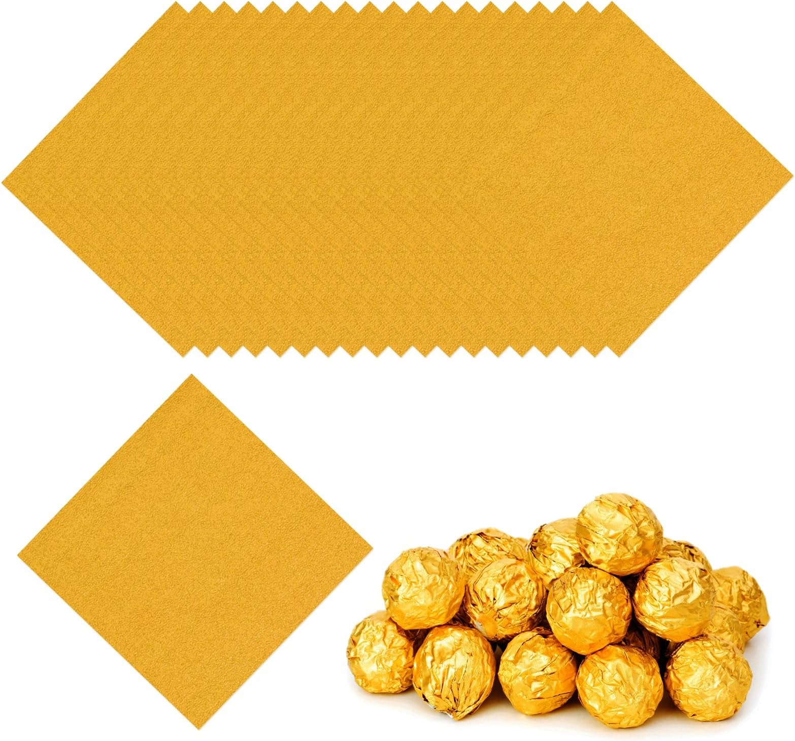PATIKIL Foil Candy Wrappers 3x3 Inch, 100 Pcs Square Orange Pattern Aluminium Foil Candy Wrapping Paper for DIY Chocolate Candies Packaging Decoration, Gold