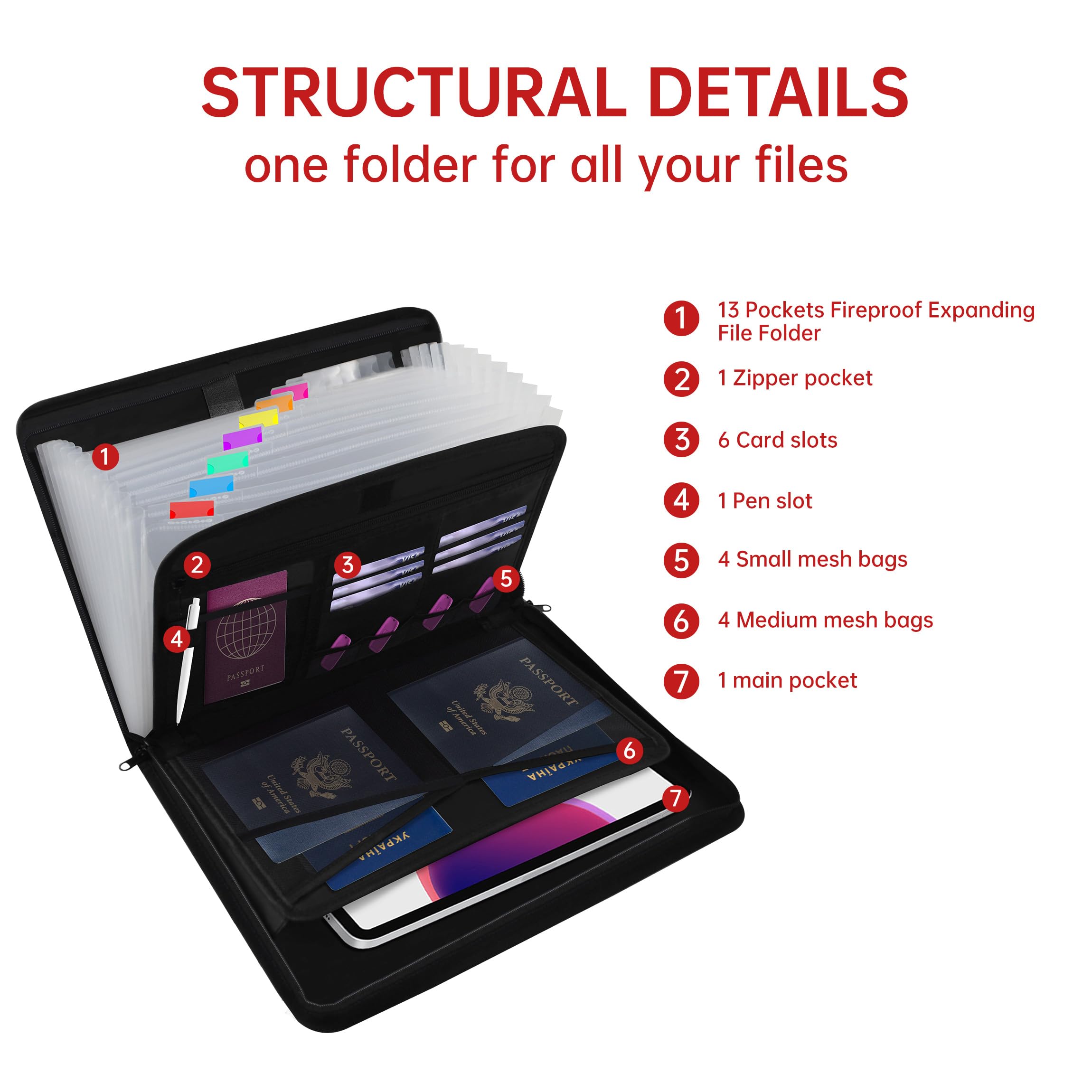 Astucci Grandi Borsa Portadocumenti Ignifuga E Impermeabile | Capacità A4 | 13 Scomparti | Protezione Massima Cartella Ignifuga - Foto 8