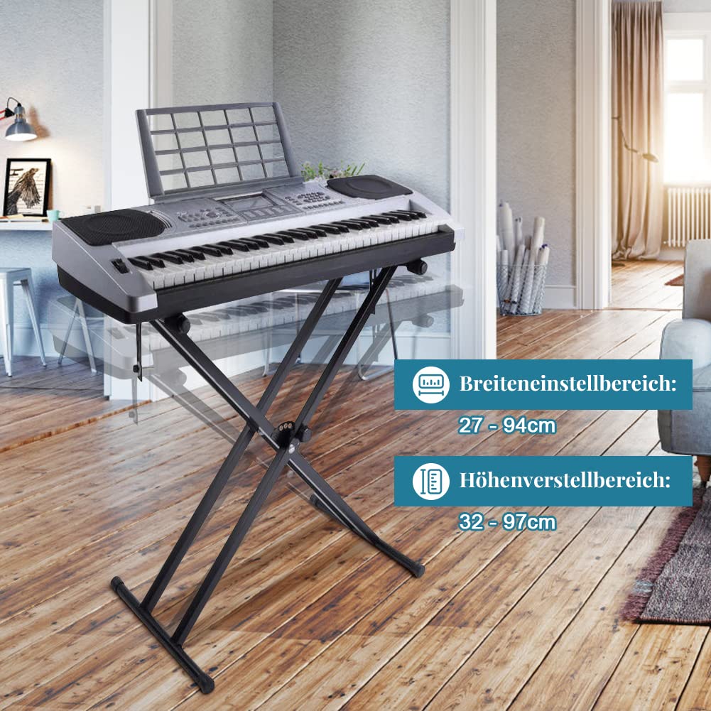 Supporto per Tastiera Musicale, Supporto Stand per Tastiera Pianoforte Regolabile, Supporto Doppio Rinforzato a X per Tastiera Musicale