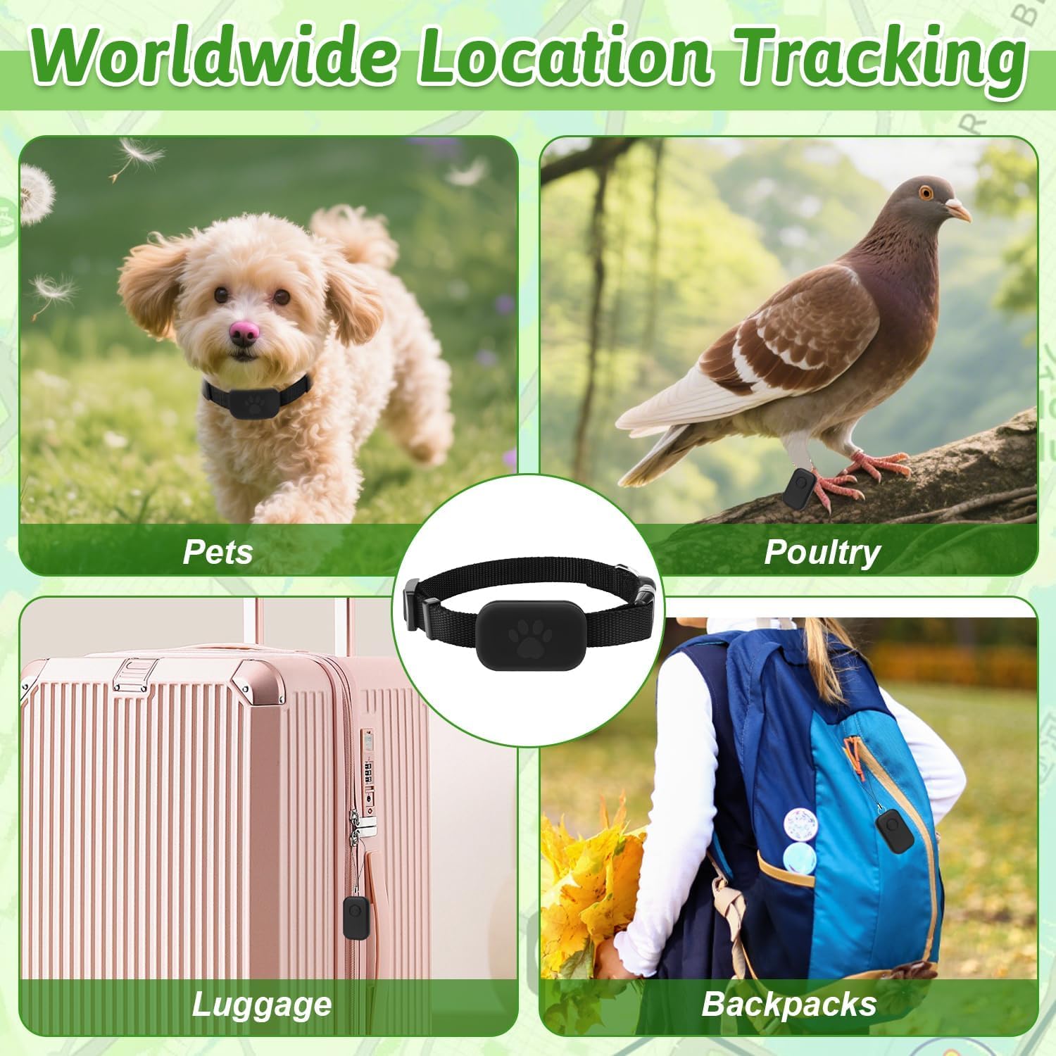 Localizzatore GPS per Gatti e Cani con Collare, Tracker Senza Abbonamento, Compatibile iOS e Android, Collare Regolabile Impermeabile Anti Smarrimento per Animali