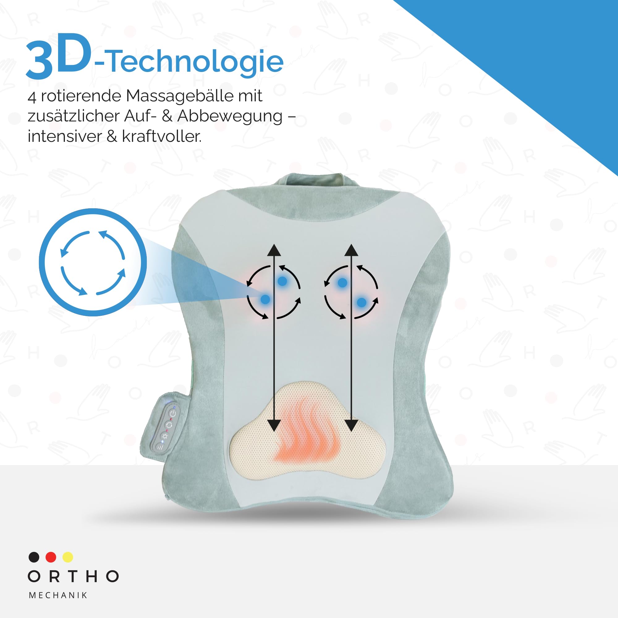 OrthoMechanik Rücken 2.0 - Rückenmassagegerät kabellos, mit Wärme | 4D-Massagebewegung, ultraflach & komfortabel für Büro & Zuhause